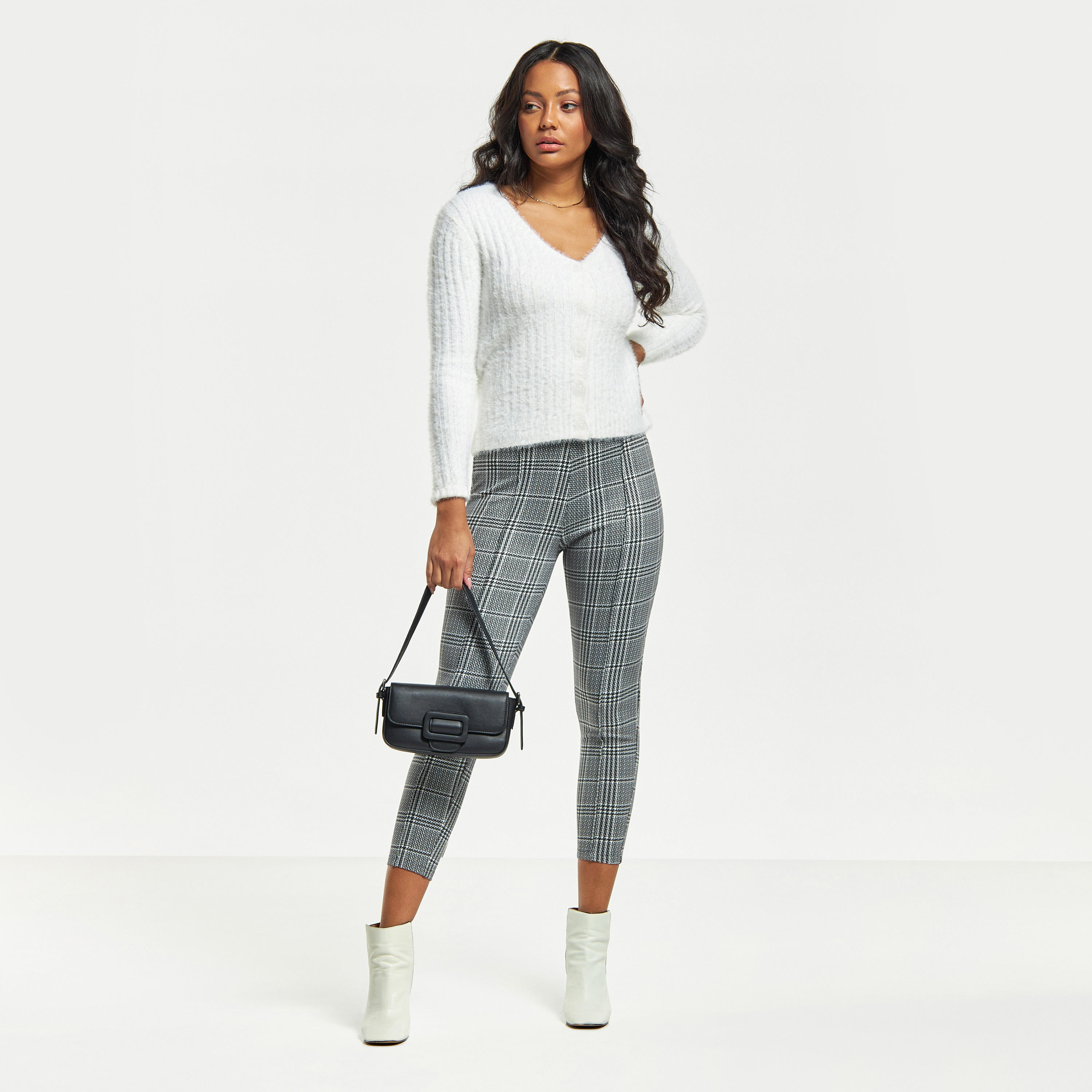 2Xtremz Houndstooth Print Suede Treggings with Invisible Zip Closure-women-clothing-leggings-image-2