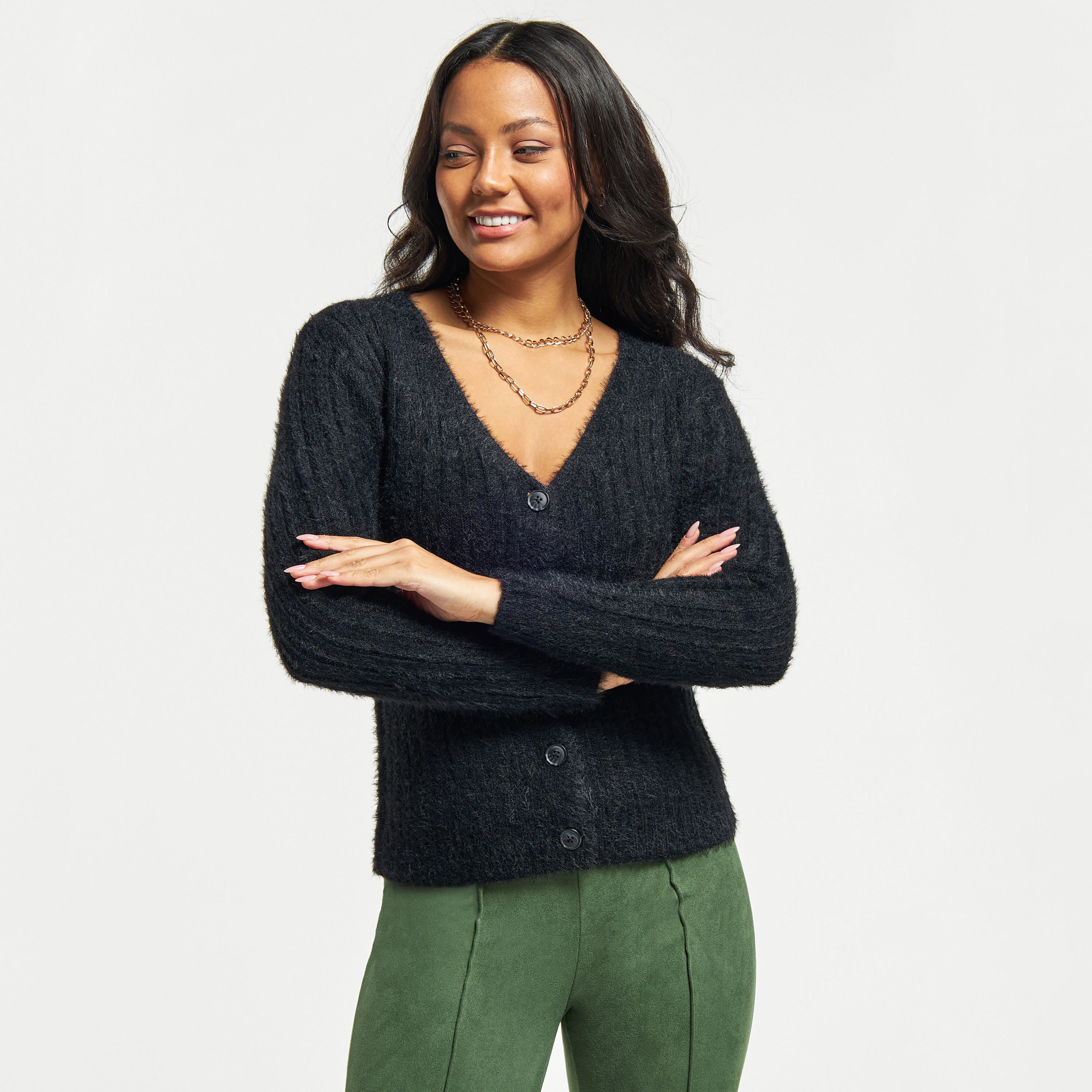 2Xtremz Textured Cardigan with V-neck and Button Closure-women-winterwear-cardigansandjumpers-cardigans-image-1