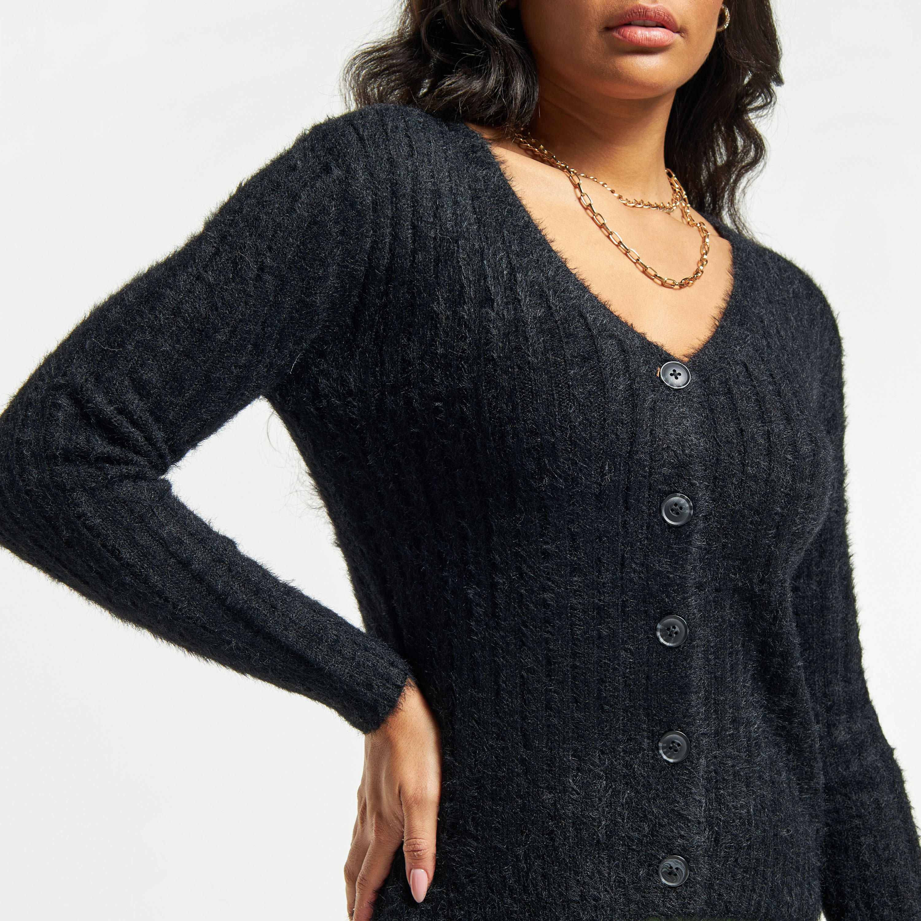 2Xtremz Textured Cardigan with V-neck and Button Closure-women-winterwear-cardigansandjumpers-cardigans-image-4