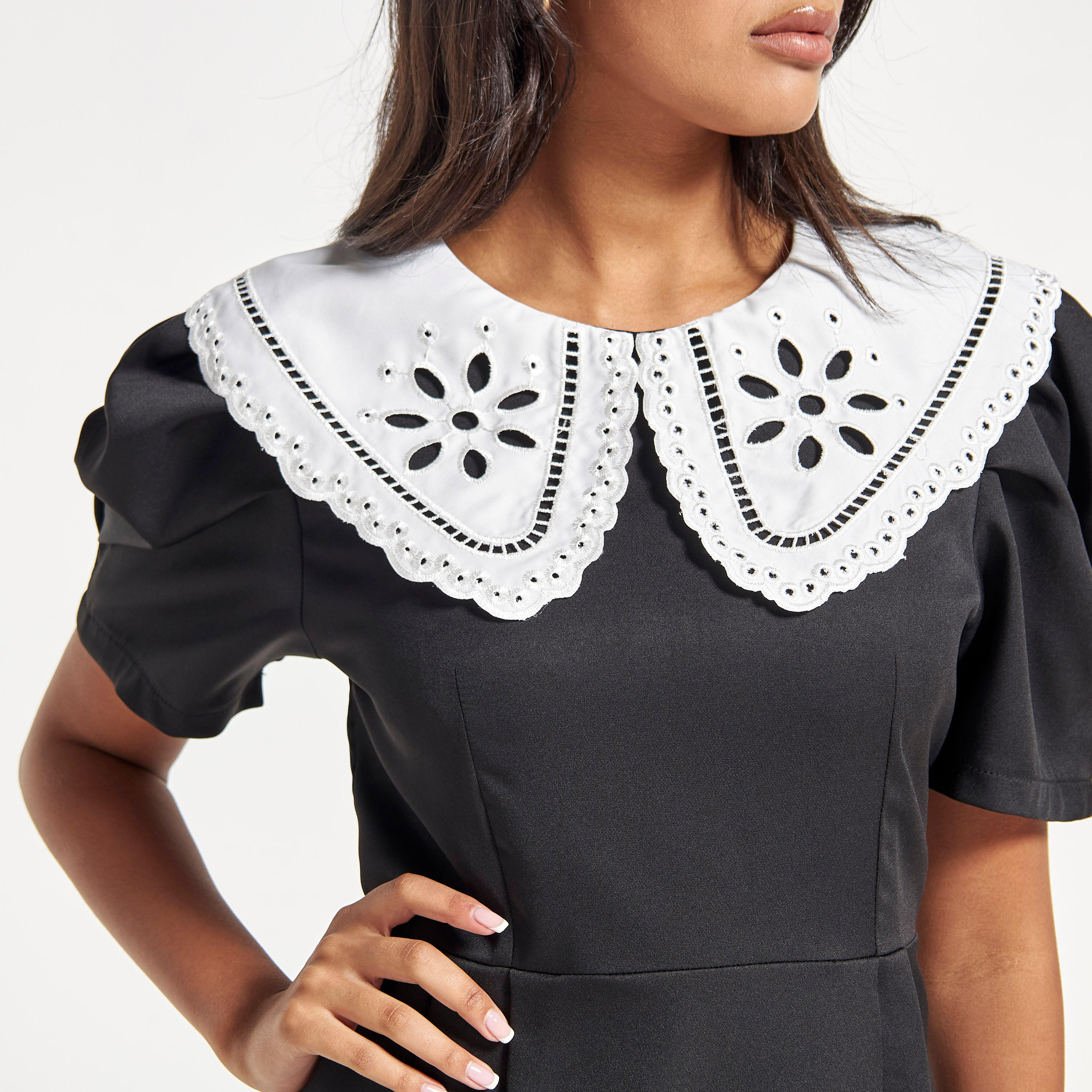 2Xtremz Solid A-line Dress with Peter Pan Collar and Puff Sleeves-women-clothing-dresses-image-4