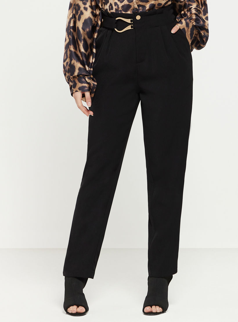 2Xtremz Solid Pant with Button Closure and Buckle Detail-women-clothing-bottoms-trousers-image-1