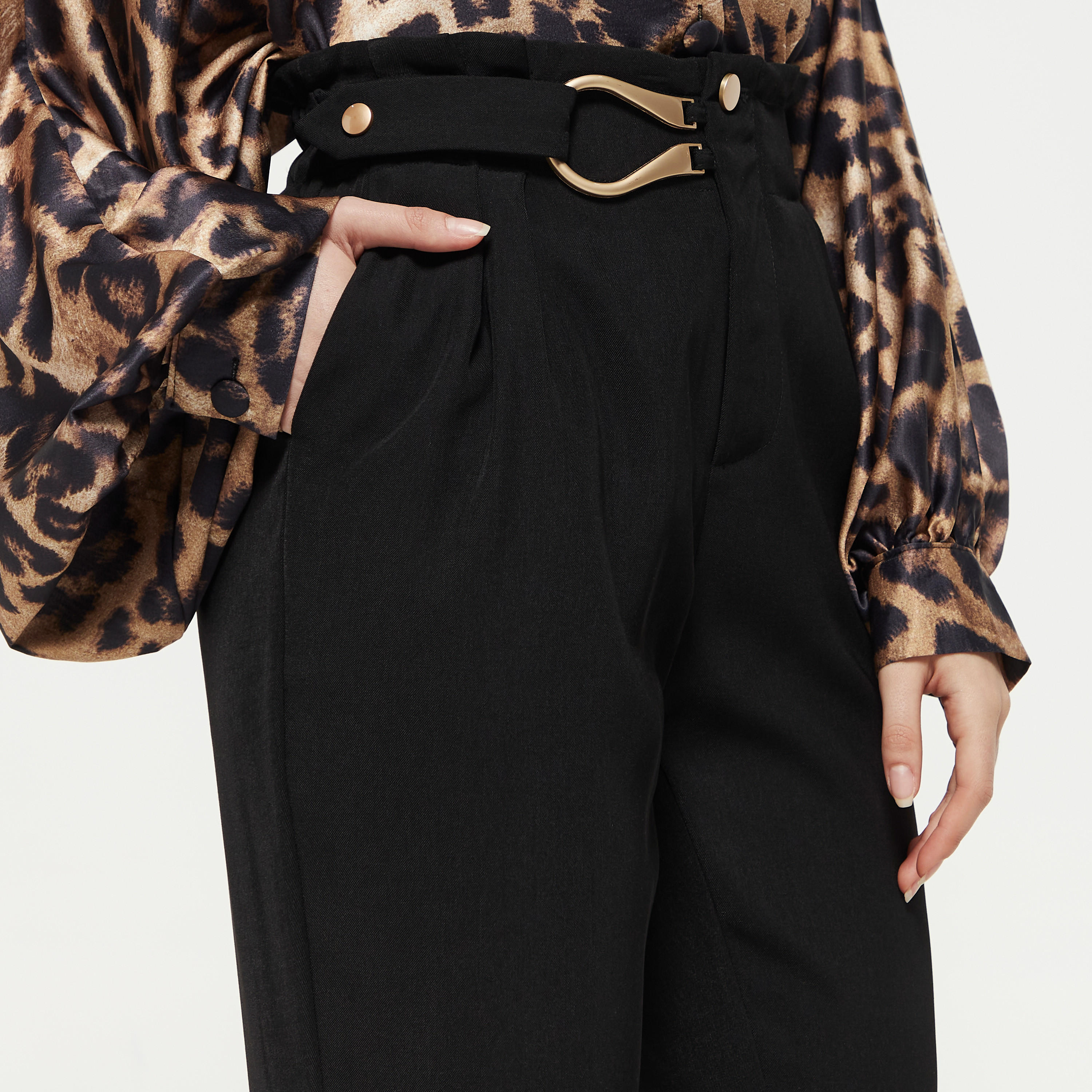 2Xtremz Solid Pant with Button Closure and Buckle Detail-women-clothing-bottoms-trousers-image-4