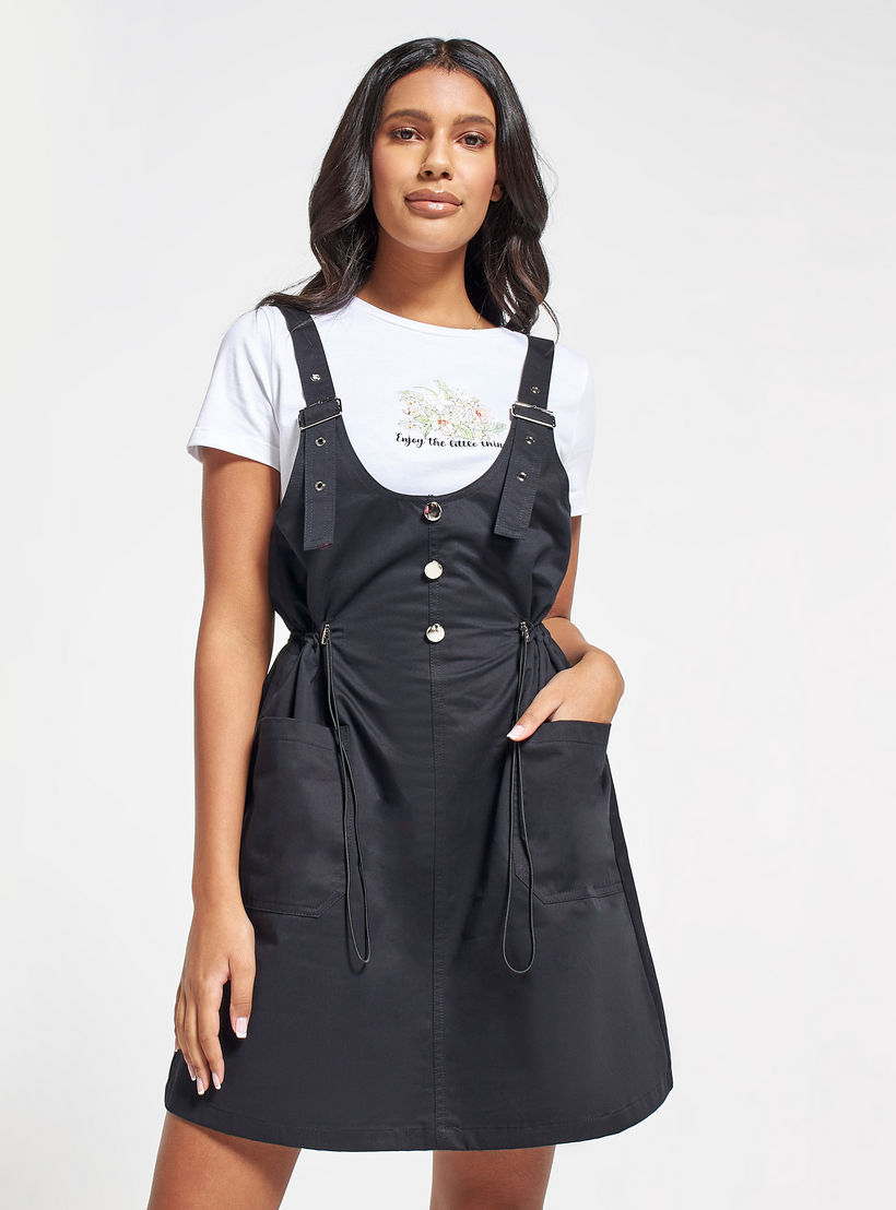 فستان مريلة برباط وأحزمة بإبزيم وجيوب من تو إكستريمز-women-clothing-dresses-image-1