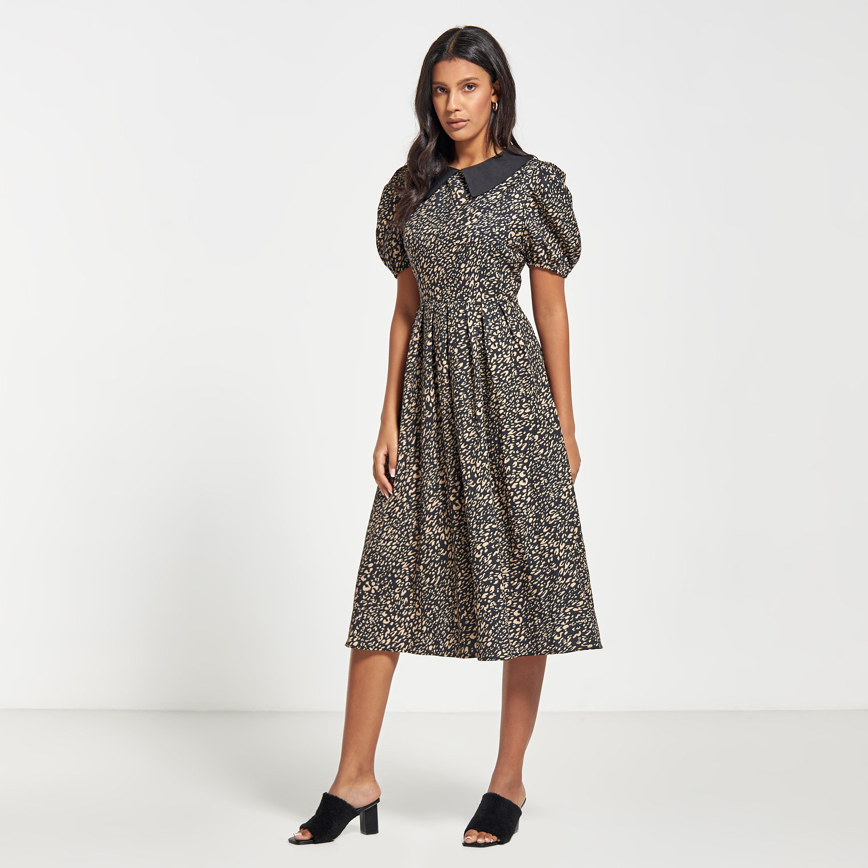 فستان قميص ميدي بياقة بيتر بان وأكمام منفوخة من توإكستريمز-women-clothing-dresses-image-2