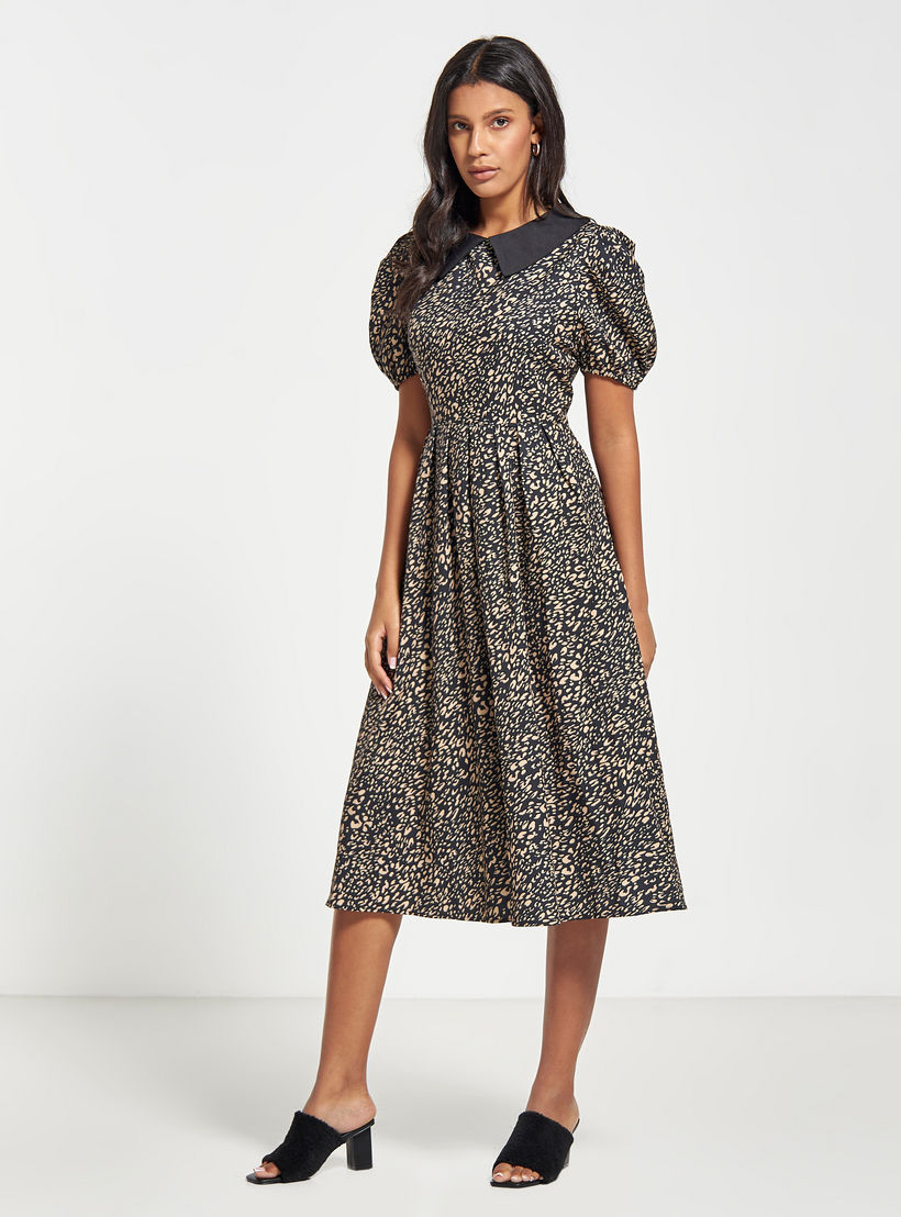 فستان قميص ميدي بياقة بيتر بان وأكمام منفوخة من توإكستريمز-women-clothing-dresses-image-2