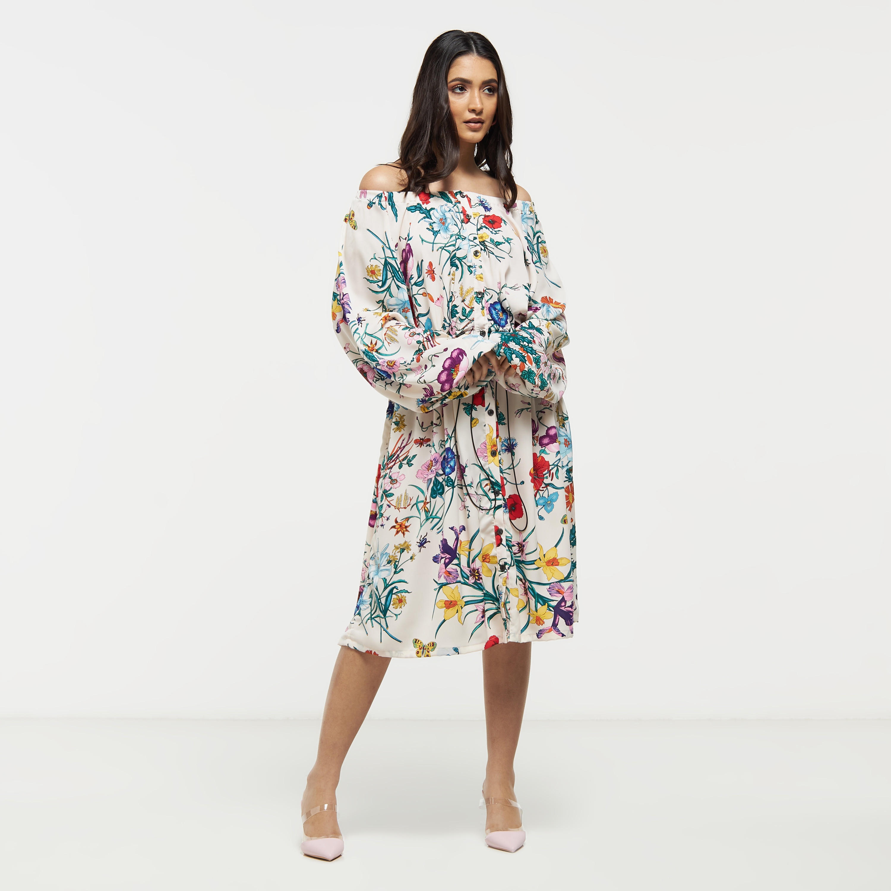 فستان ميدي مكشوف الأكتاف بطبعات أزهار من تو إكستريمز-women-clothing-dresses-image-2