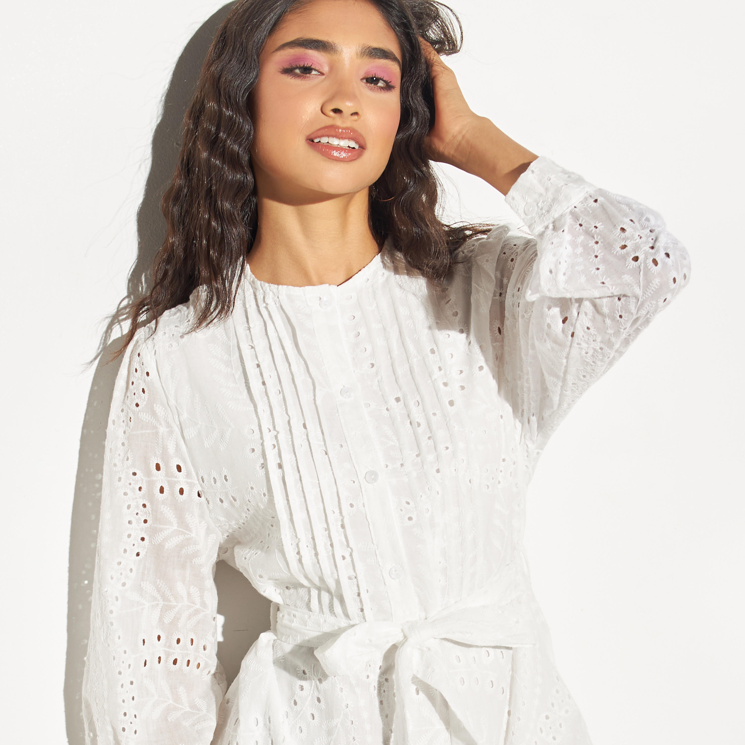 فستان طويل شيفلي بحزام ربط وتفاصيل بينتوك من تو إكستريمز-women-clothing-dresses-image-4