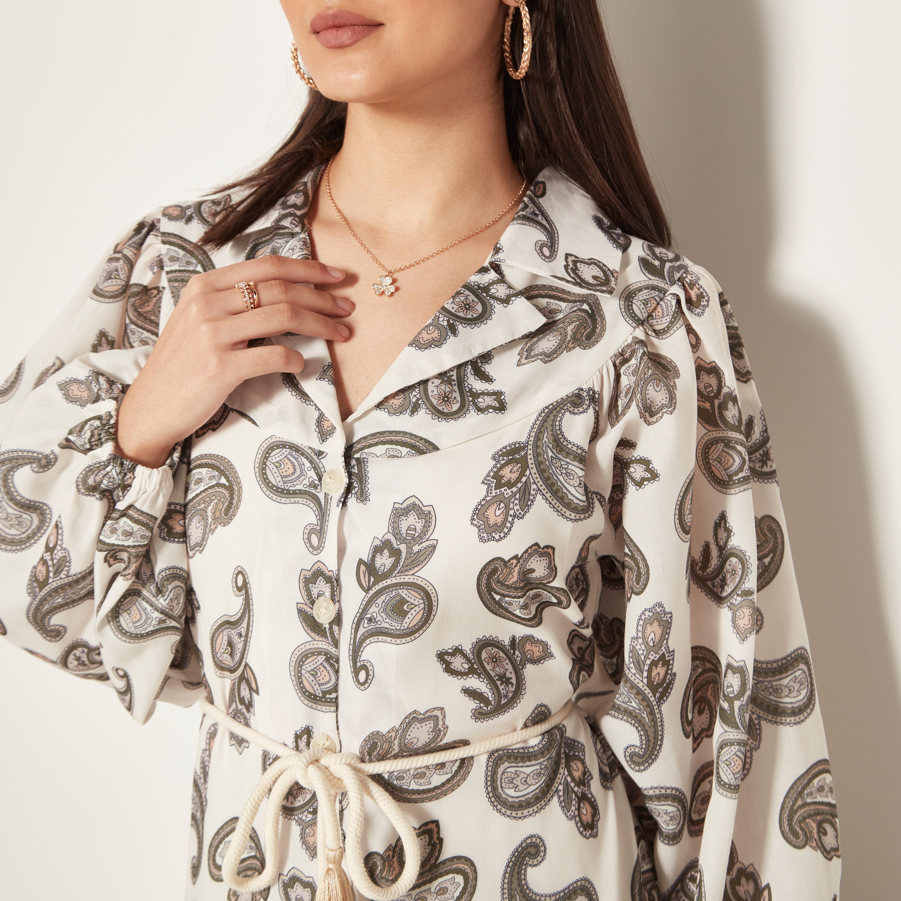 فستات طويل بحزام ربط وكسرات وطبعات من تو إكستريمز-women-clothing-dresses-image-4