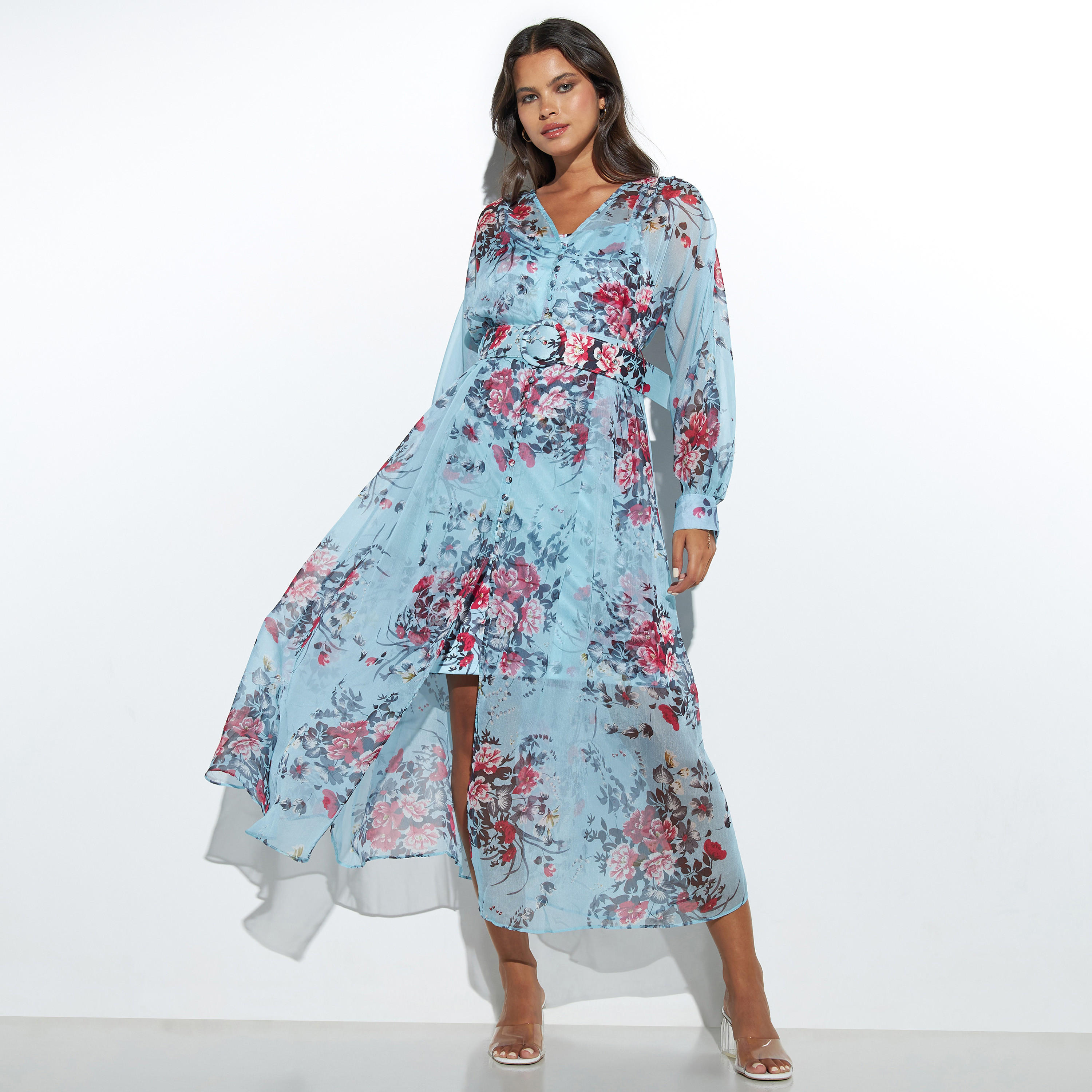 فستان قميص طويل بحزام وطبعات أزهار من تو إكستريمز-women-clothing-dresses-image-1