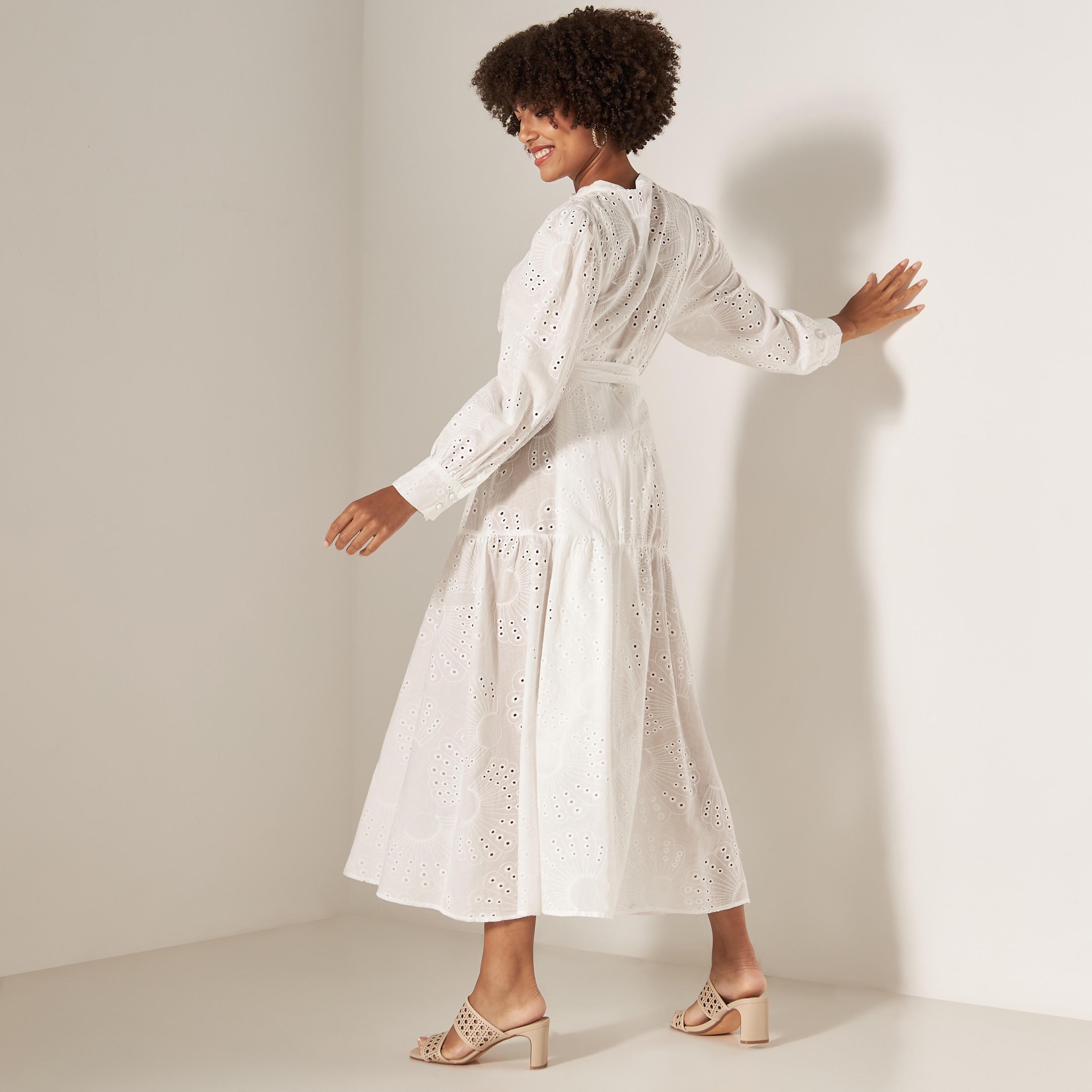 2Xtremz Schiffli Maxi Shirt Dress with Belt and Long Sleeves-women-clothing-dresses-image-7