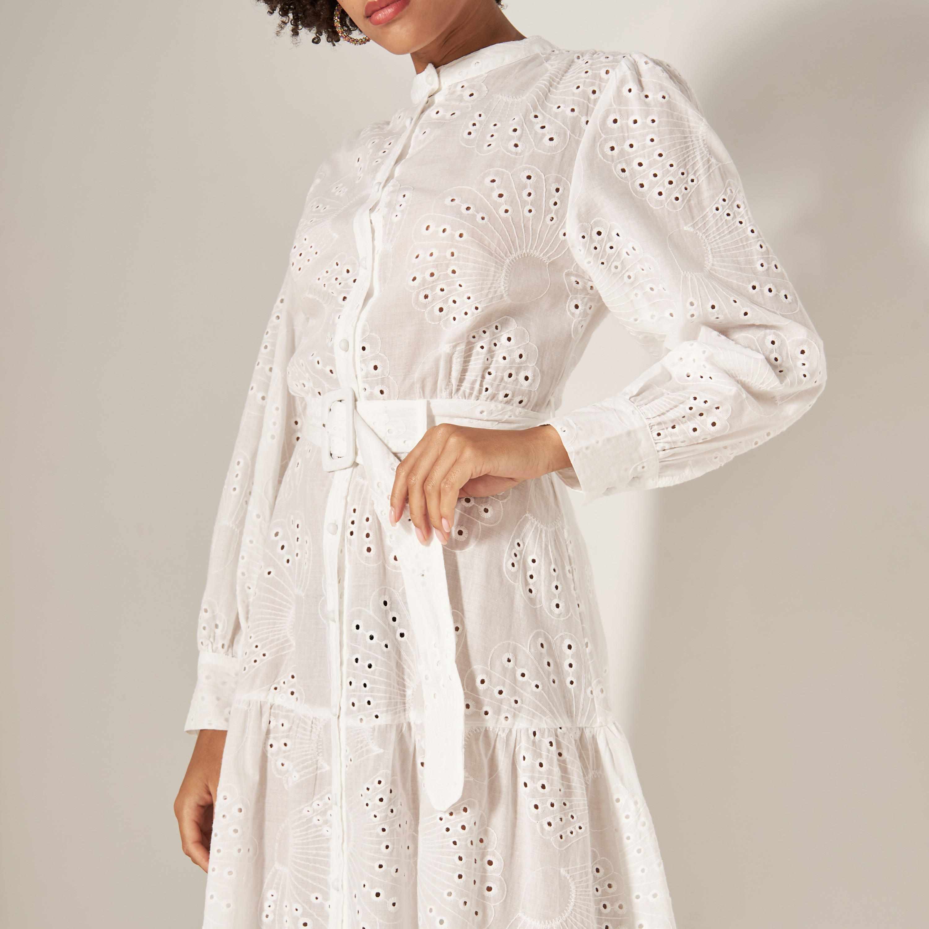 2Xtremz Schiffli Maxi Shirt Dress with Belt and Long Sleeves-women-clothing-dresses-image-8