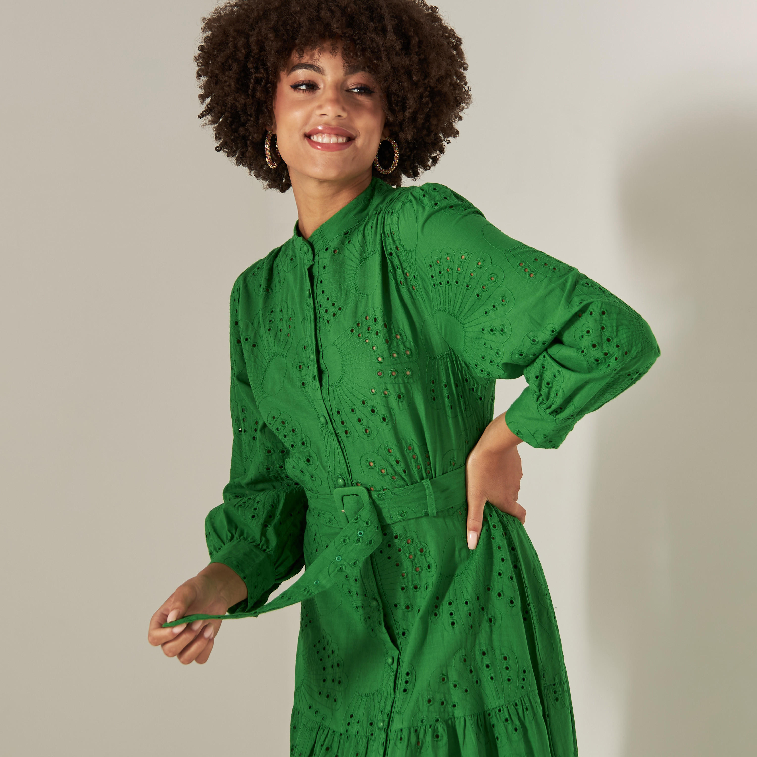 2Xtremz Schiffli Maxi Shirt Dress with Belt and Long Sleeves-women-clothing-dresses-image-12