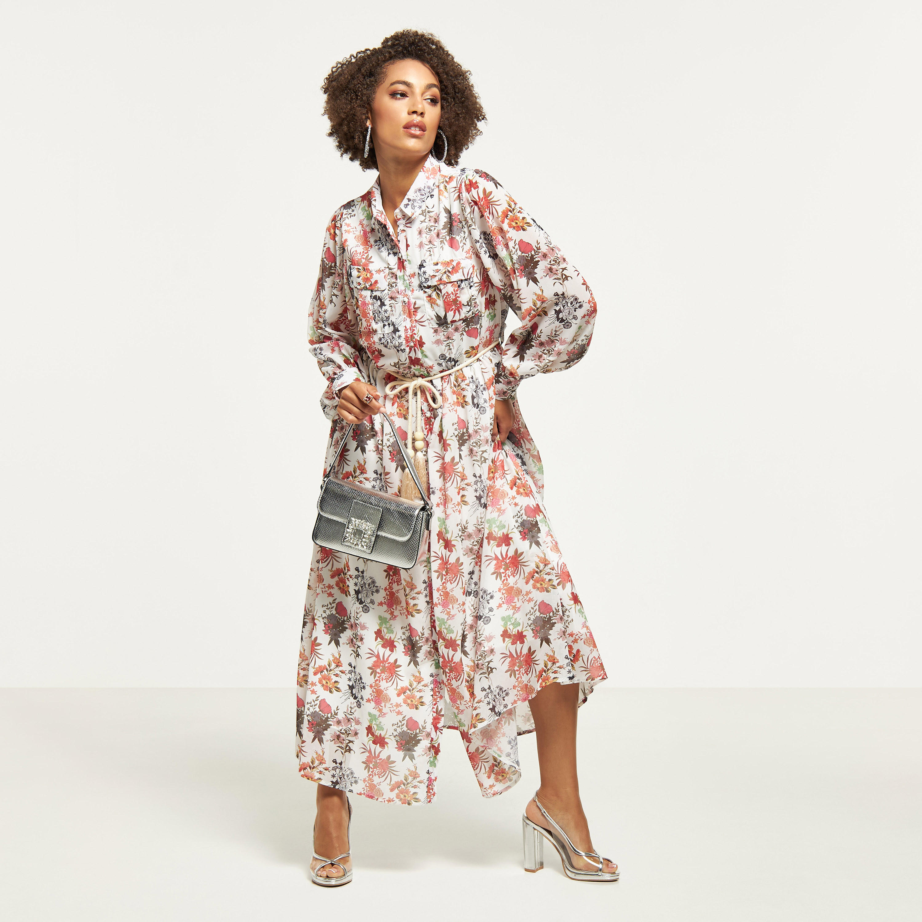 2Xtremz Floral Print Maxi Shirt Dress with Tie-Up Belt and Pockets-women-clothing-dresses-image-1