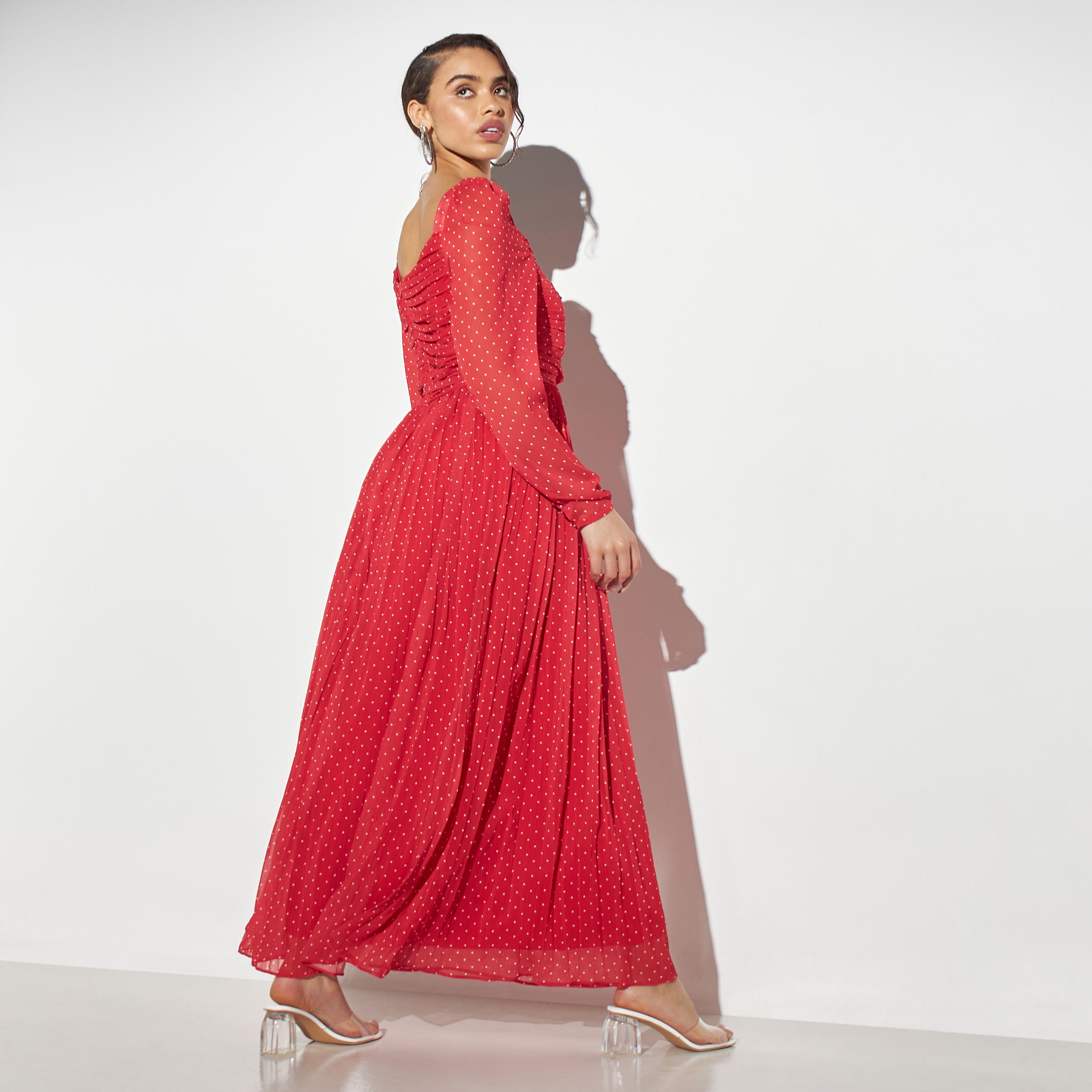 2Xtremz Polka Dot Maxi Dress with Tie-Up Belt and Ruched Detail-women-clothing-dresses-image-2
