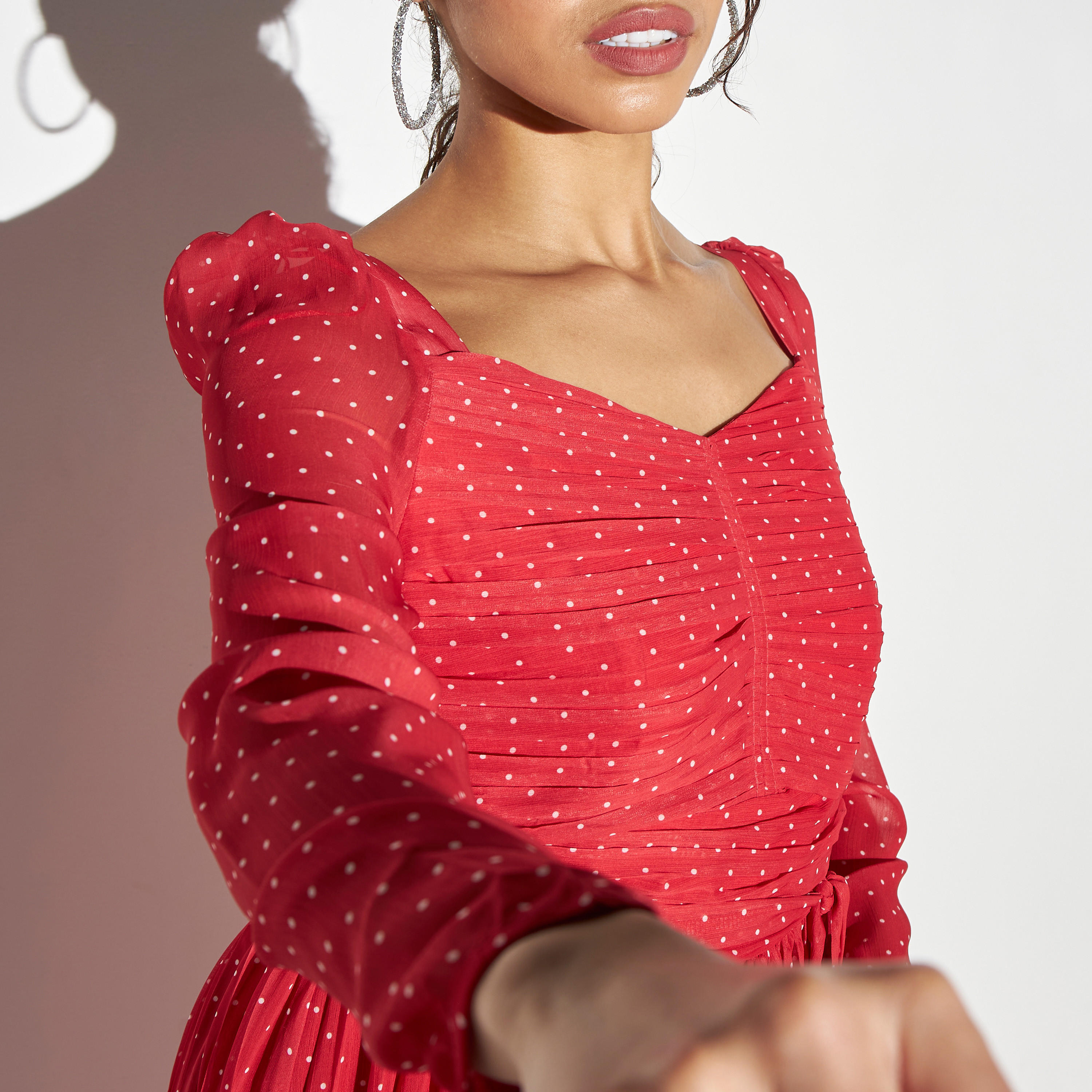 2Xtremz Polka Dot Maxi Dress with Tie-Up Belt and Ruched Detail-women-clothing-dresses-image-3