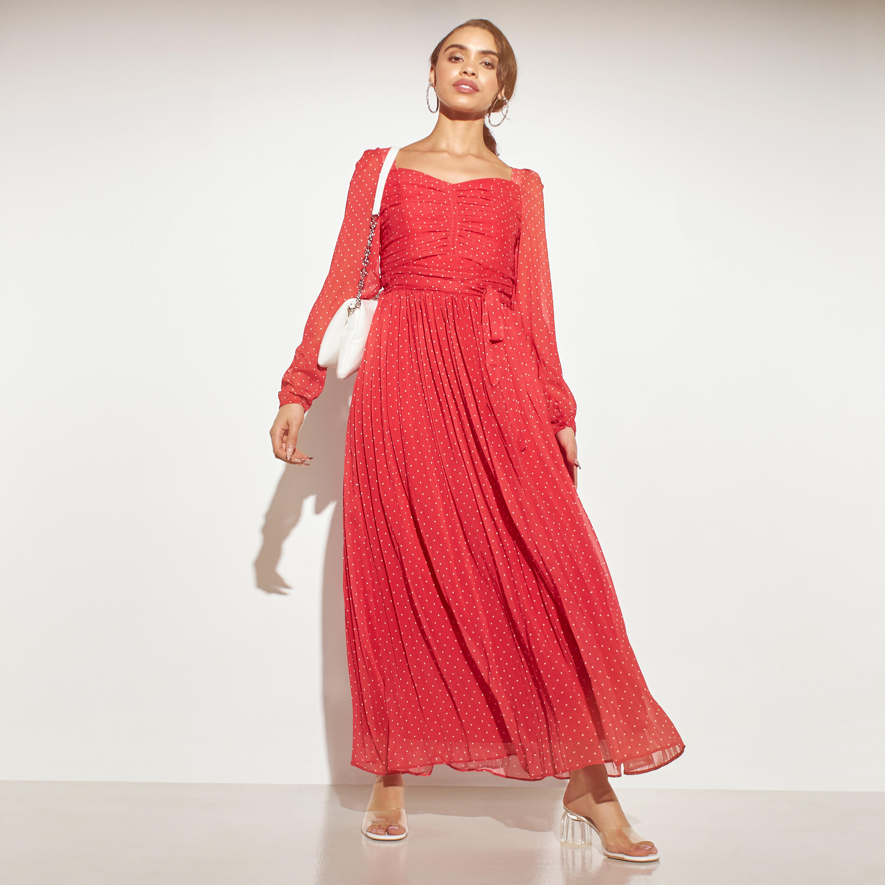 2Xtremz Polka Dot Maxi Dress with Tie-Up Belt and Ruched Detail-women-clothing-dresses-image-4