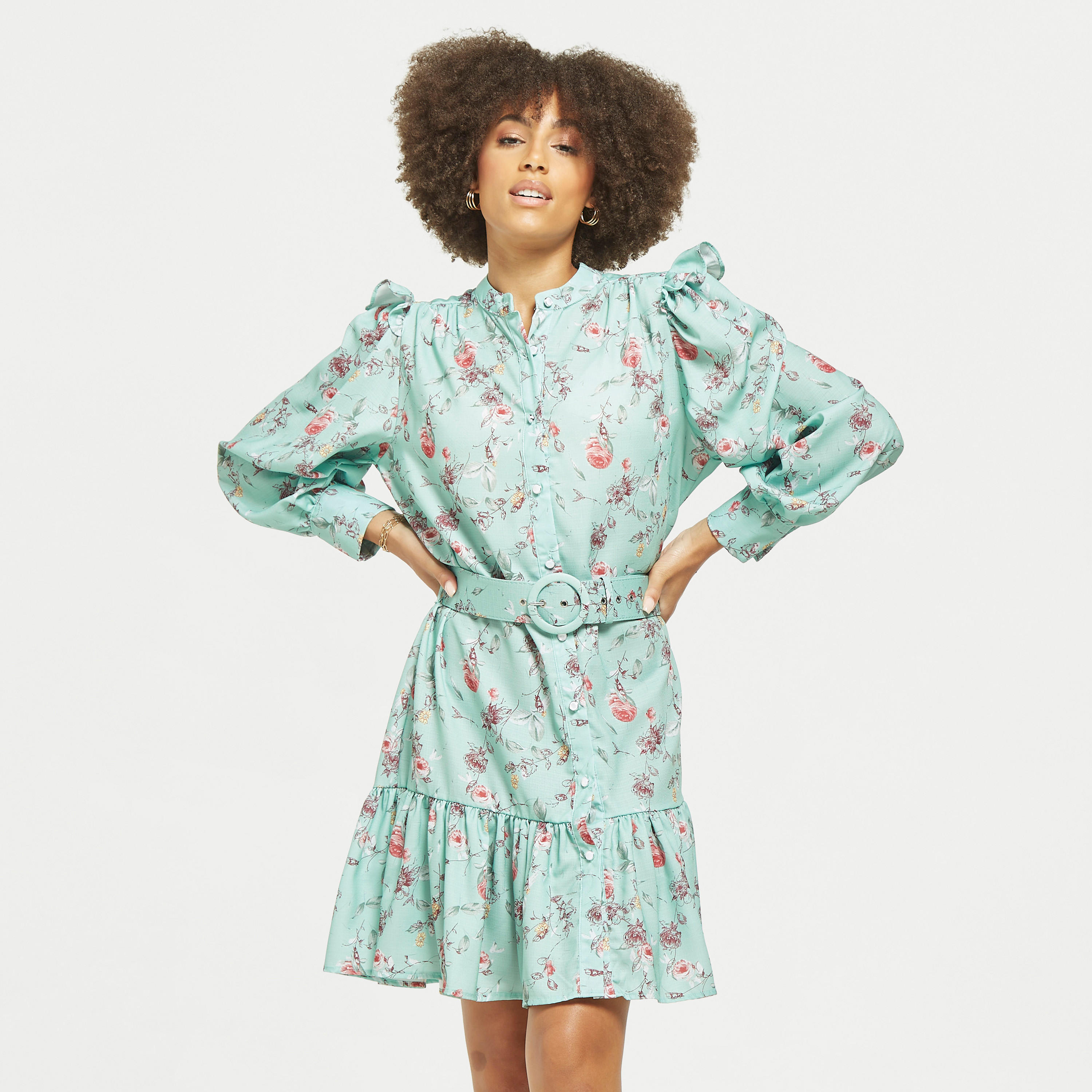 فستان قميص بحزام وكشكش وطبعات أزهار من تو إكستريمز-women-clothing-dresses-image-5