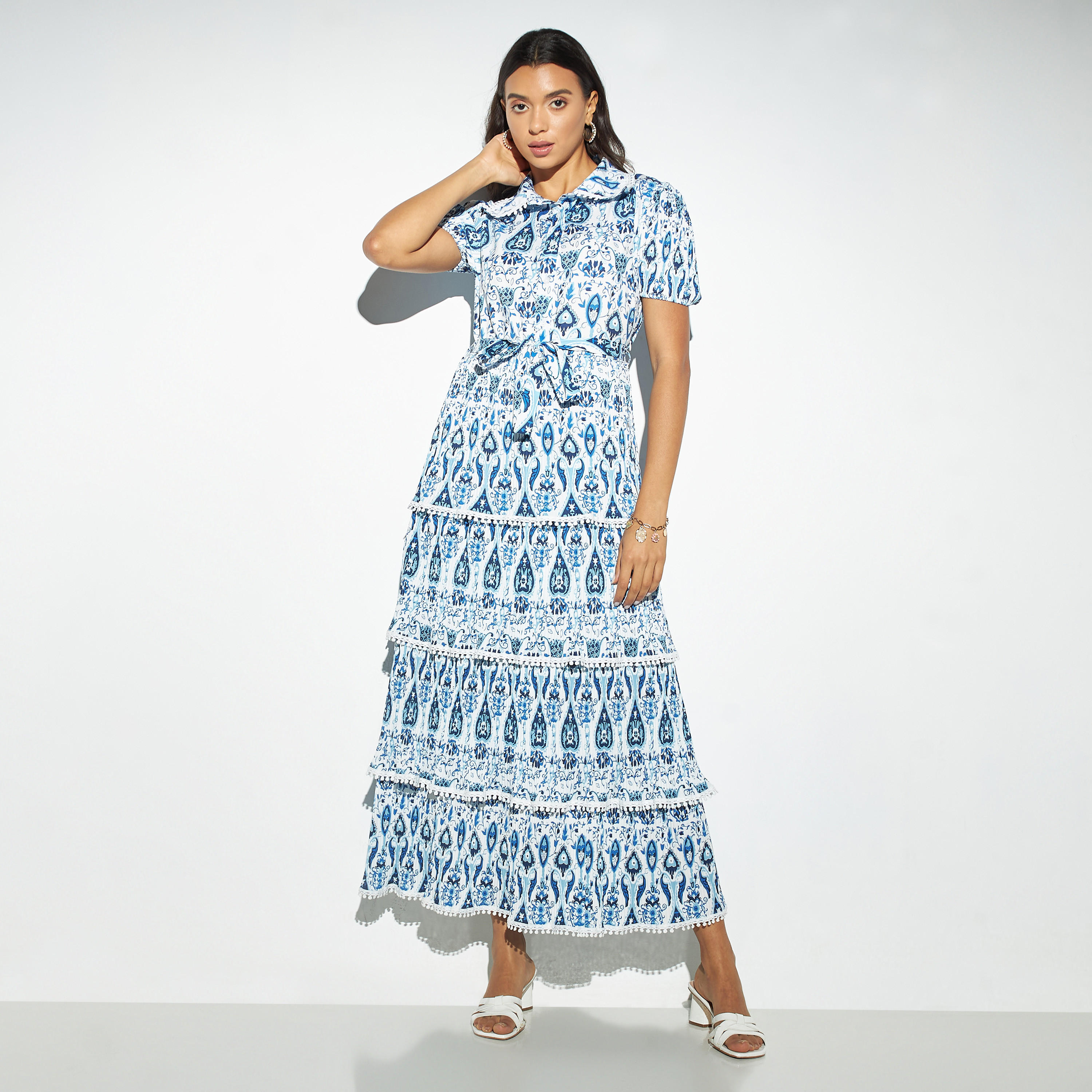 فستان قميص متعدد الطبقات بحزام رباط وطبعات من توإكستريمز-women-clothing-dresses-image-2