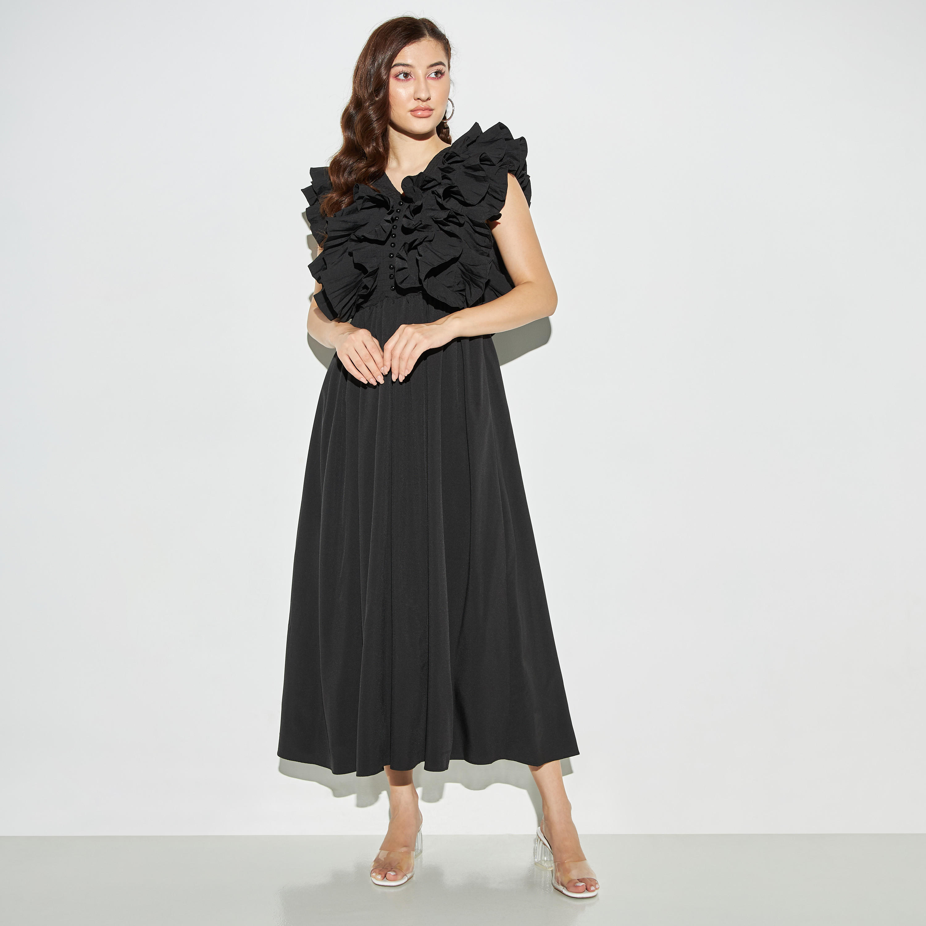 فستان سادة مع كشكش وأزرار من تو إكستريمز-women-clothing-dresses-image-1