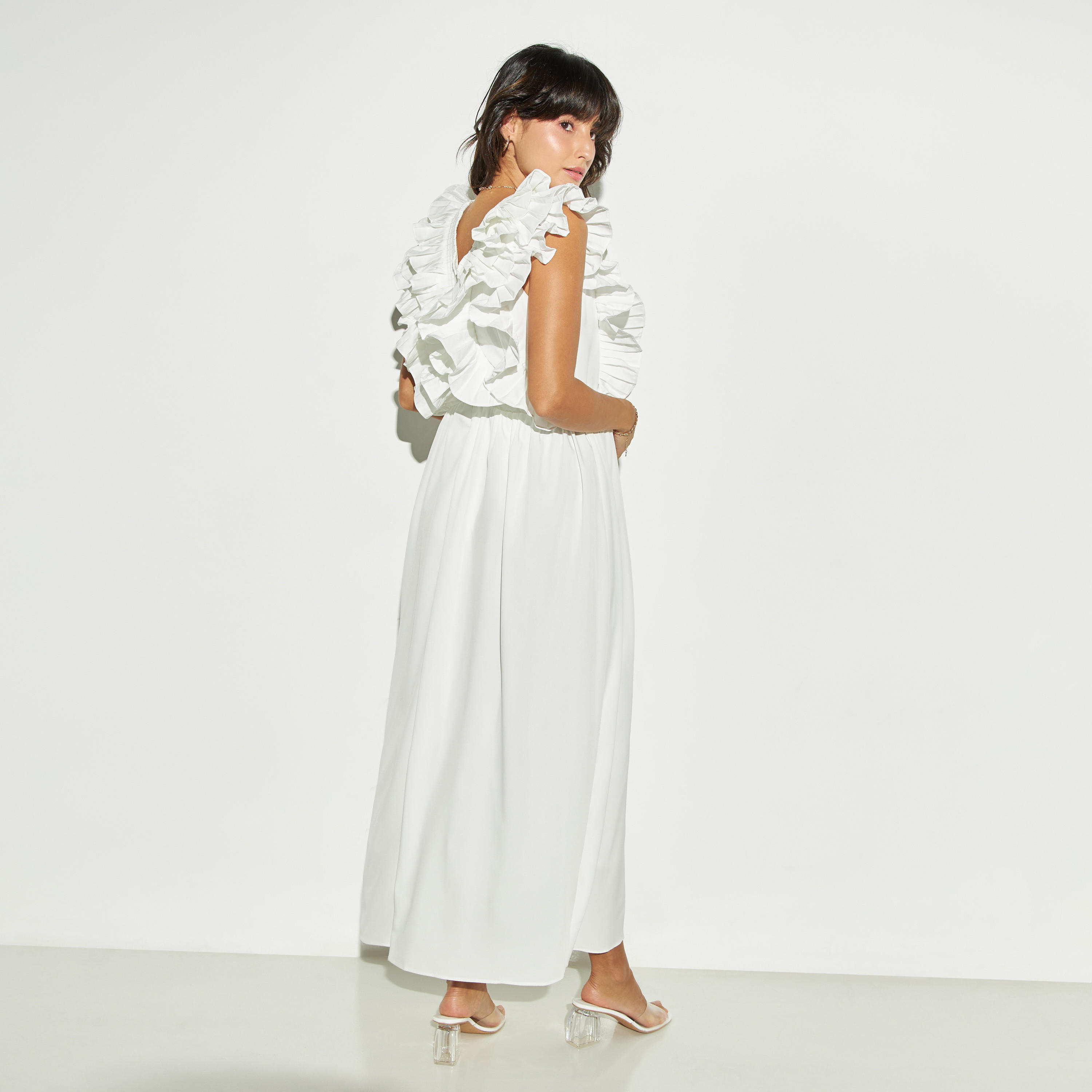 فستان طويل دون أكمام بياقة v وكشكش من تو إكستريمز-women-clothing-dresses-image-3