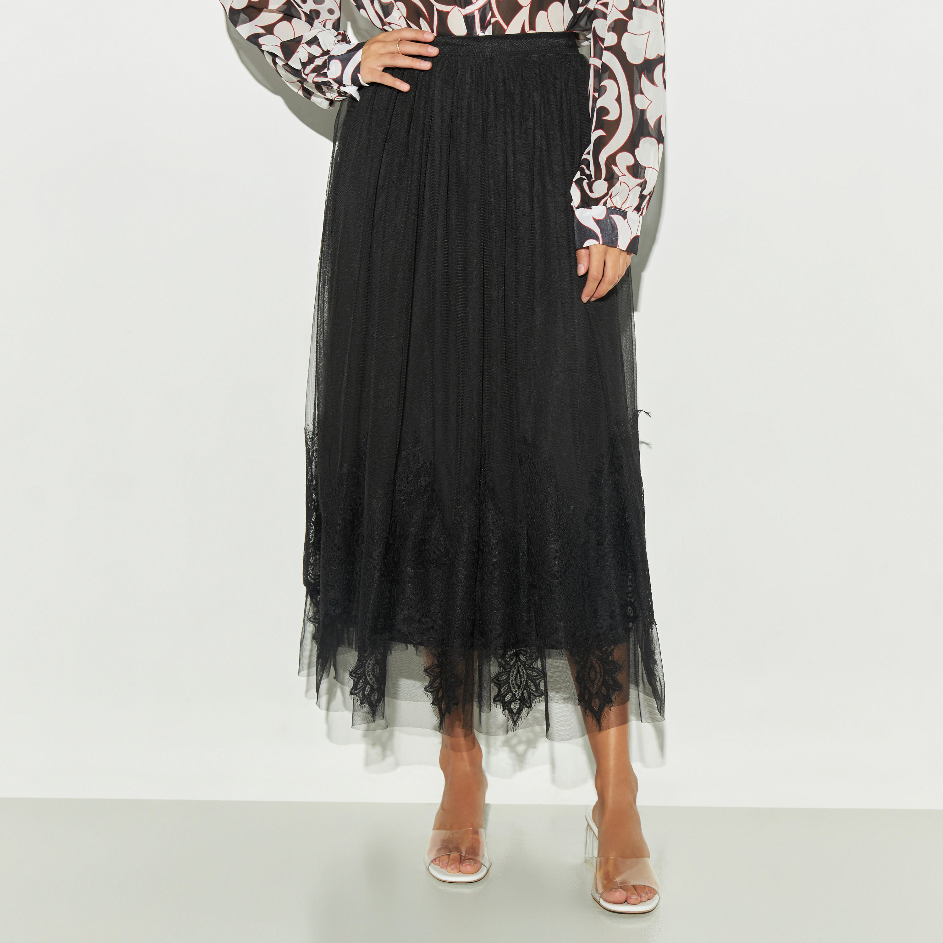 تنورة إيه لاين دانتيل بخصر مطّاطي من تو إكستريمز-women-clothing-bottoms-skirts-image-1