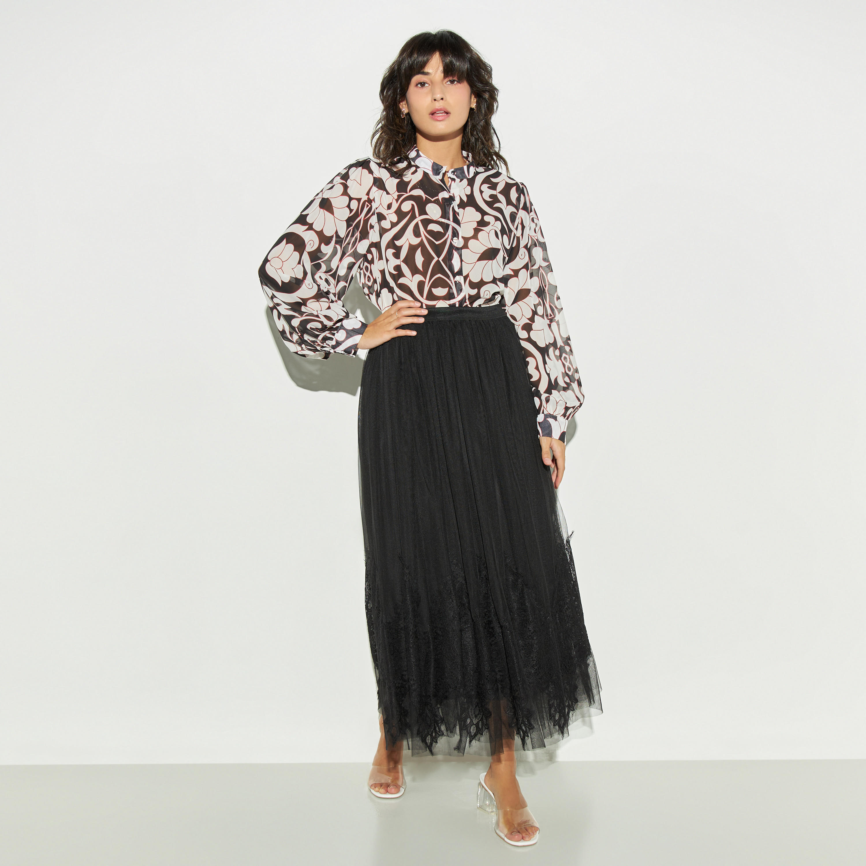 تنورة إيه لاين دانتيل بخصر مطّاطي من تو إكستريمز-women-clothing-bottoms-skirts-image-2
