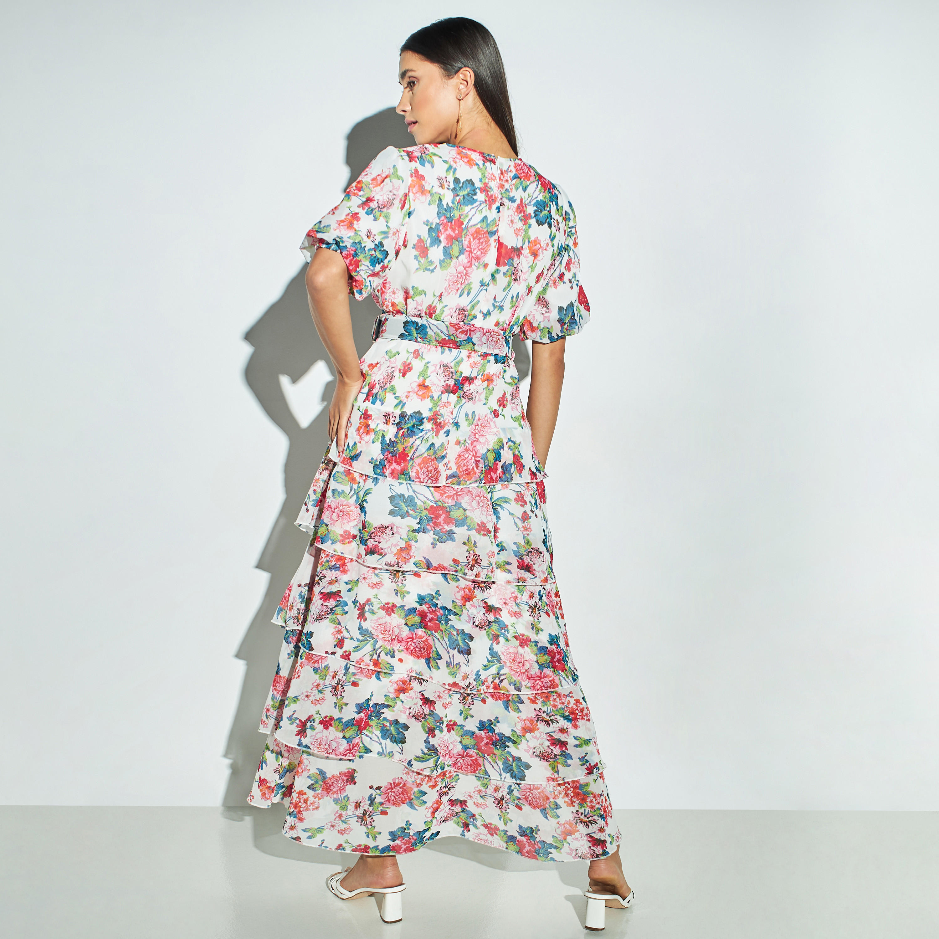 2Xtremz All-Over Floral Print Dress with Belt and Balloon Sleeves-women-clothing-dresses-image-4