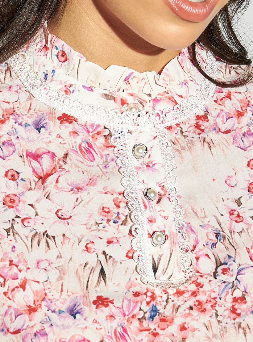 بلوزة بياقة عالية وطبعات زهور وتفاصيل دانتيل من تو إكستريمز-women-clothing-shirtsandblouses-blouses-image-4