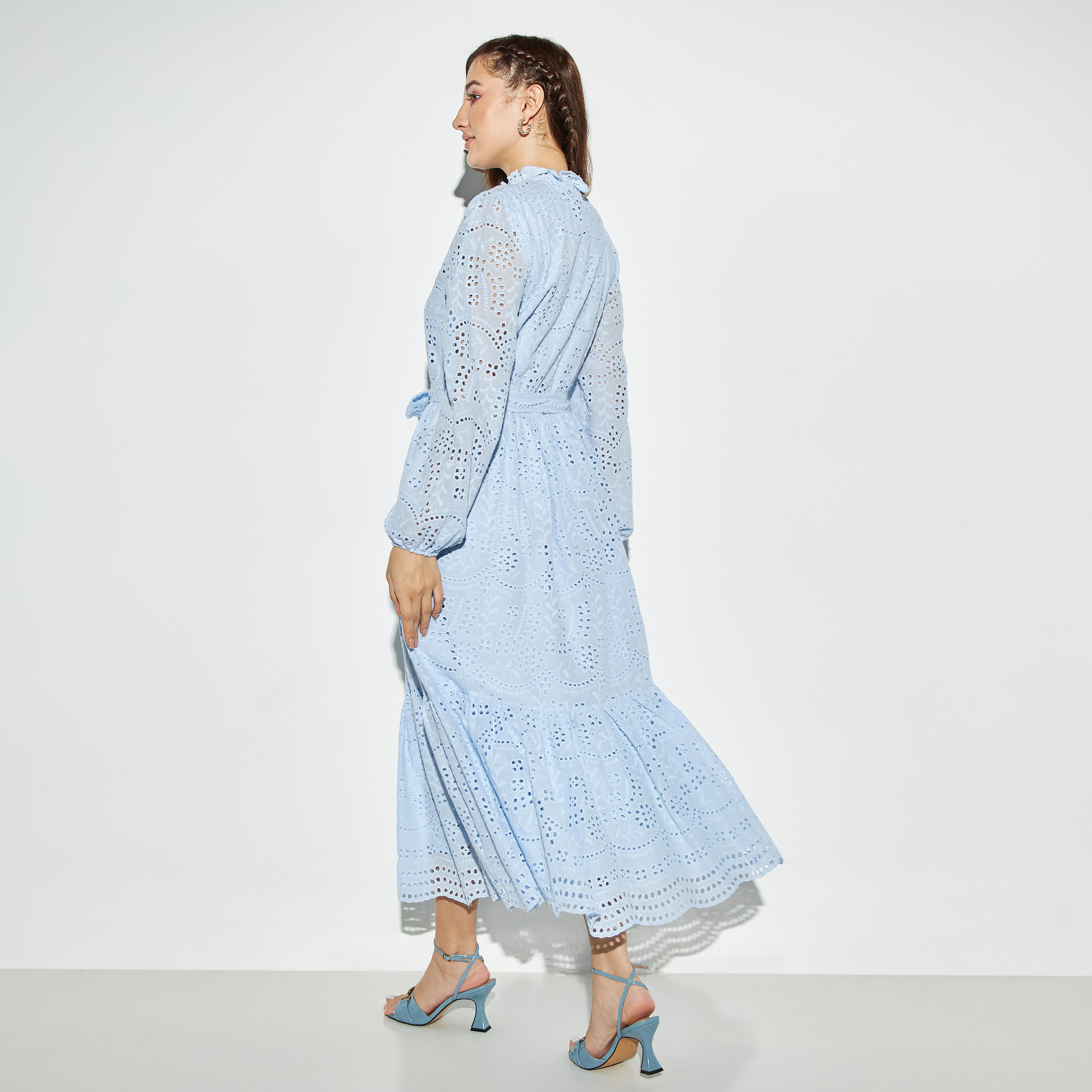 2Xtremz Broderie A-line Maxi Dress with Belt and Neck Tie-Up-women-clothing-dresses-image-3