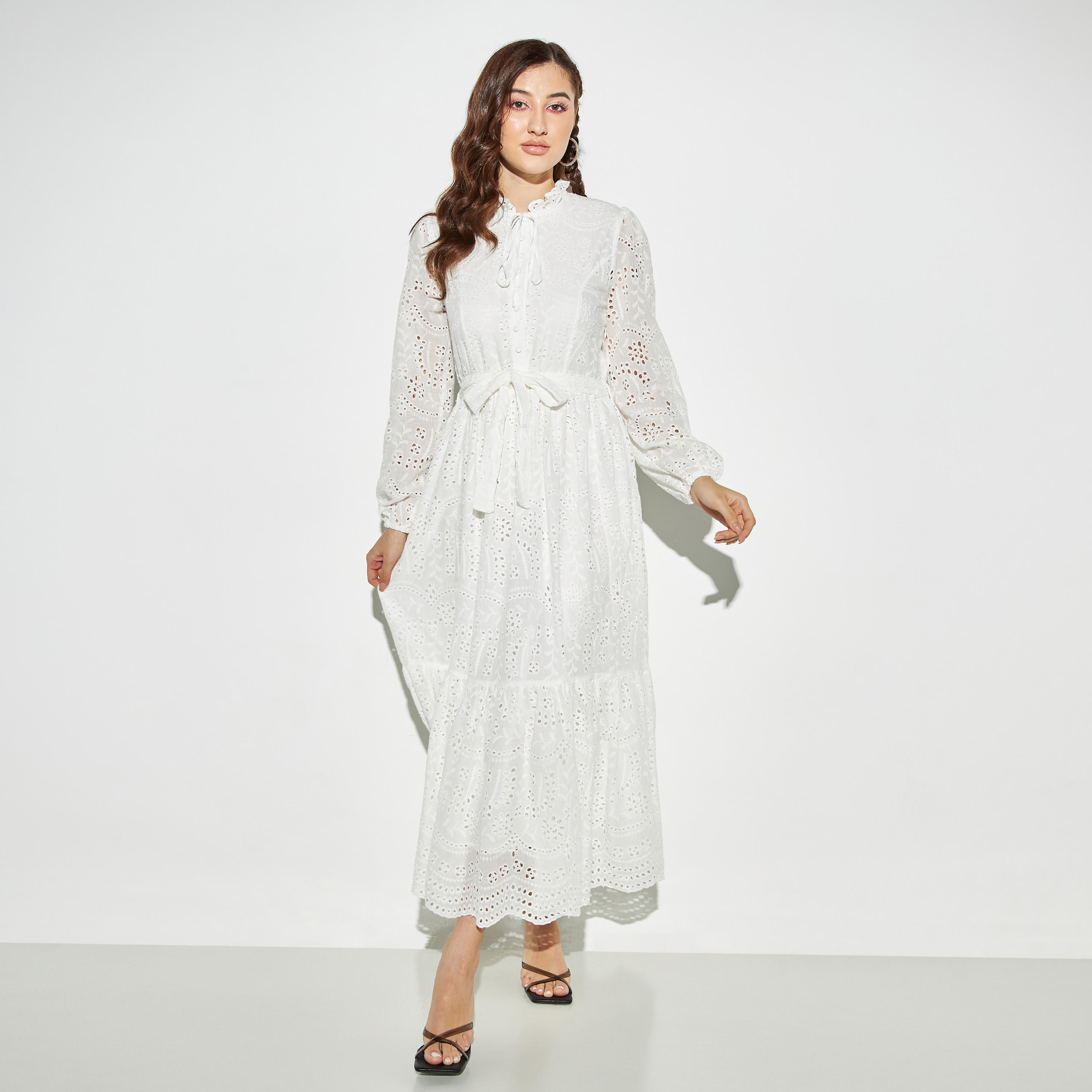 2Xtremz Broderie A-line Maxi Dress with Belt and Neck Tie-Up-women-clothing-dresses-image-5