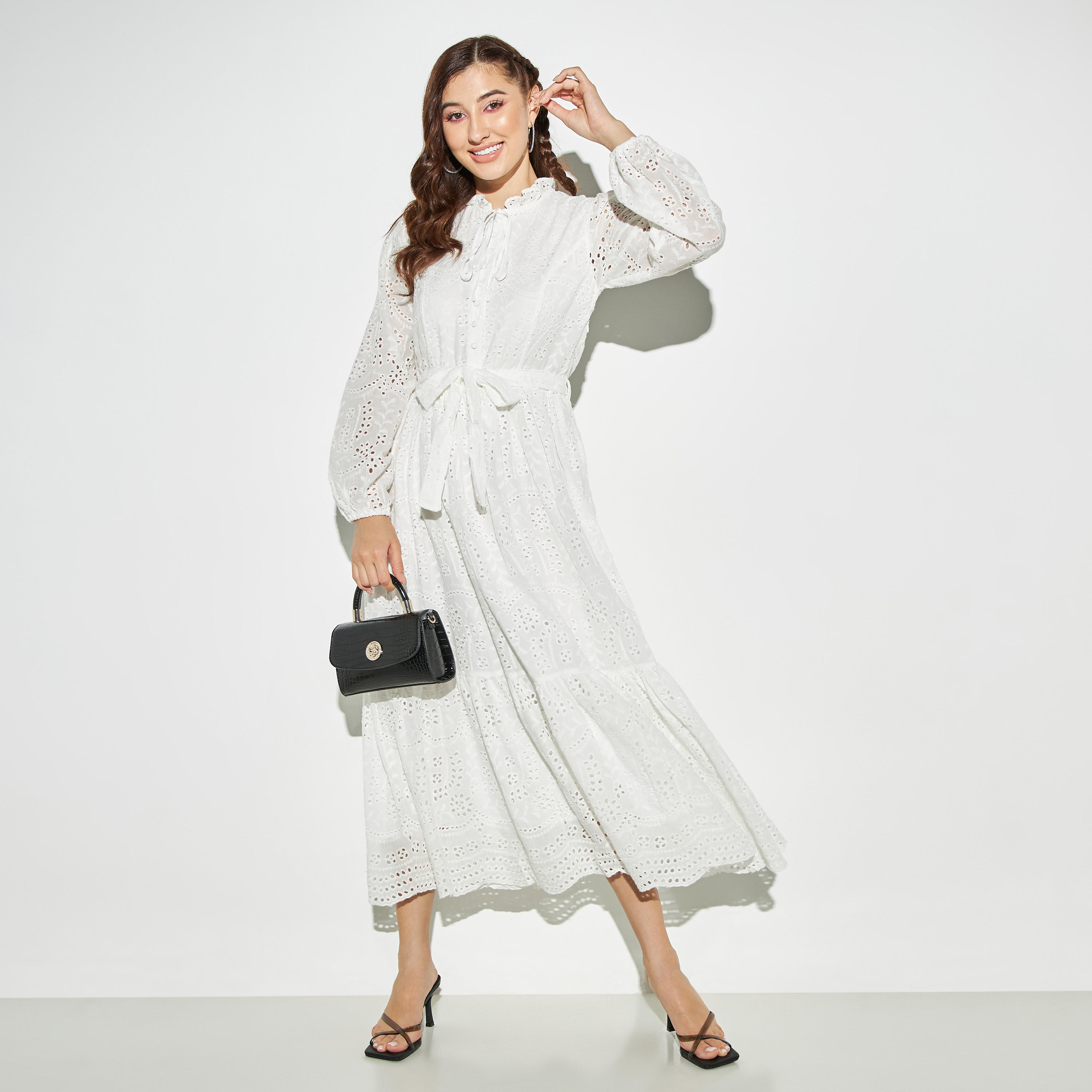 2Xtremz Broderie A-line Maxi Dress with Belt and Neck Tie-Up-women-clothing-dresses-image-6