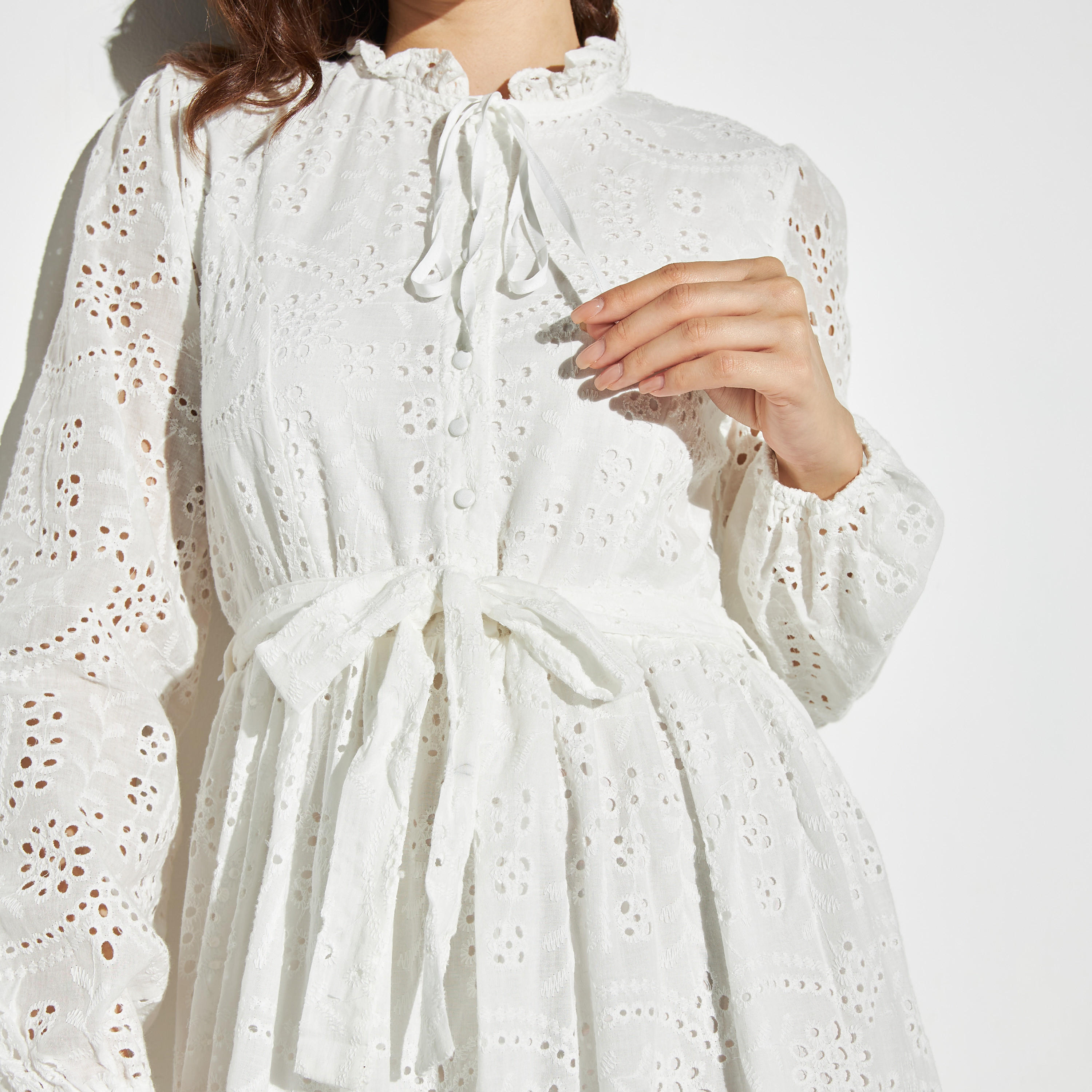 2Xtremz Broderie A-line Maxi Dress with Belt and Neck Tie-Up-women-clothing-dresses-image-7