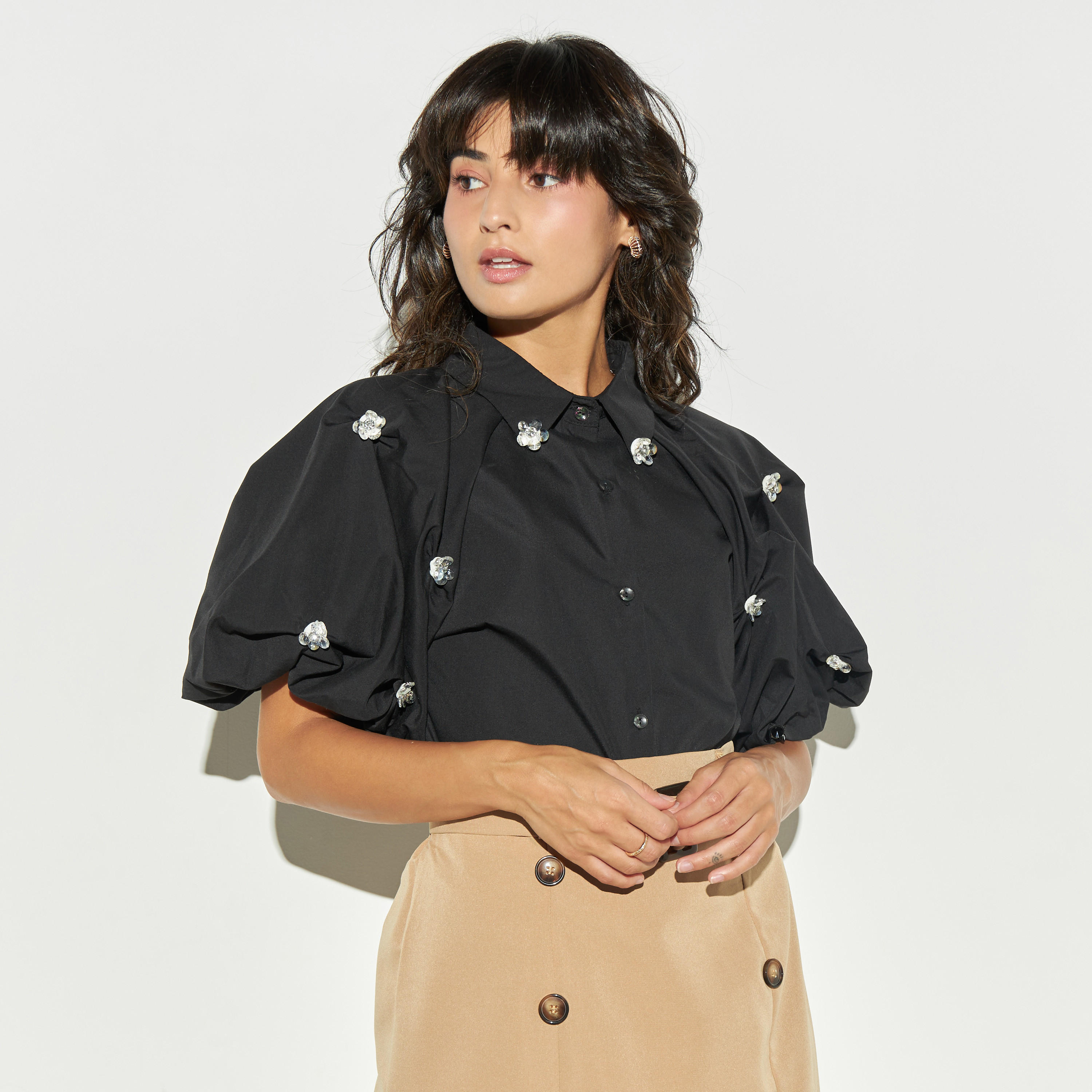 قميص مزخرف بأكمام منفوخة من تو إكستريمز-women-clothing-shirtsandblouses-shirts-image-1