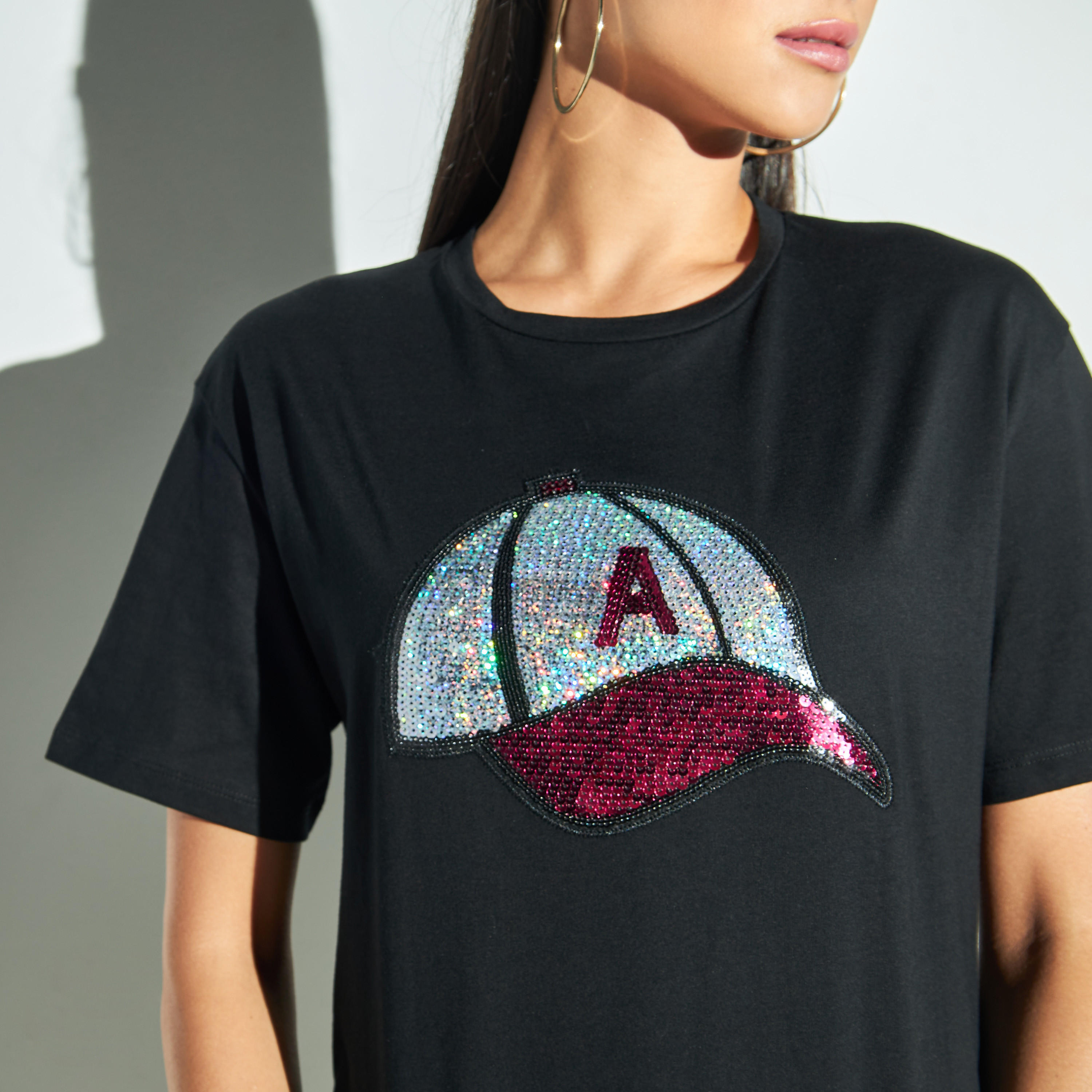 تيشيرت بوكسي قصير بياقة ضيقة وأكمام قصيرة من تو إكستريمز-women-clothing-tshirts-image-3