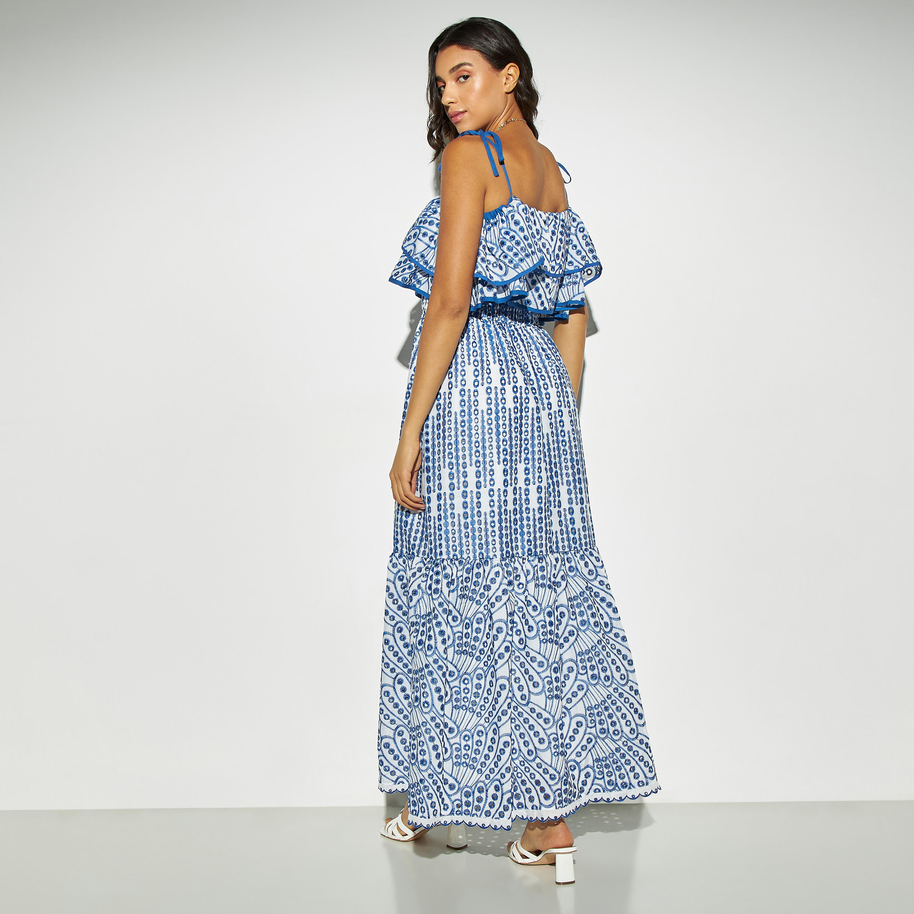 فستان طويل شيفلي دون أكمام بكشكش وأربطة من توأكستريمز-women-clothing-dresses-image-3