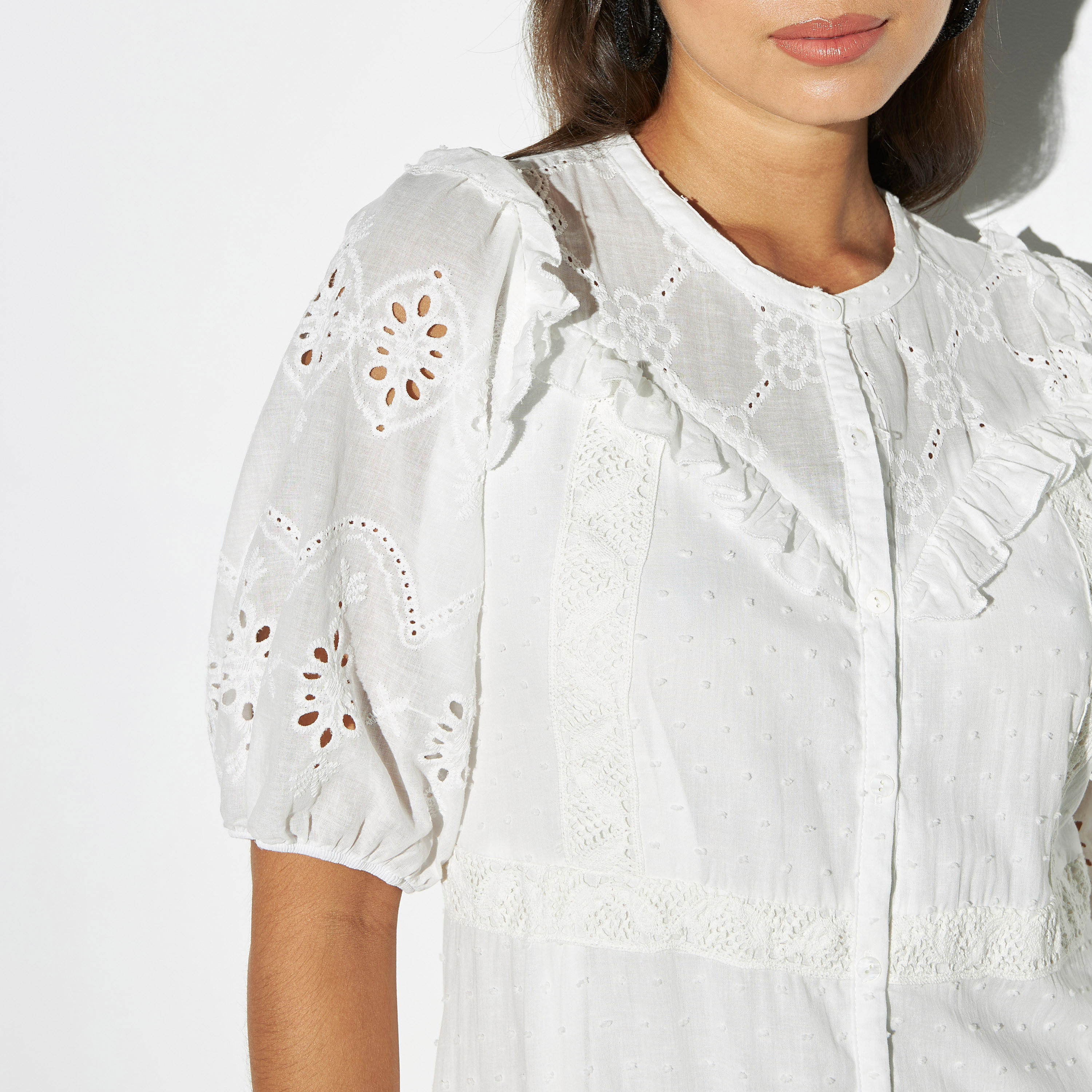 فستان ميدي بارز الملمس متعدد الطبقات بكشكش وأكمام قصيرة من تو إكستريمز-women-clothing-dresses-image-4