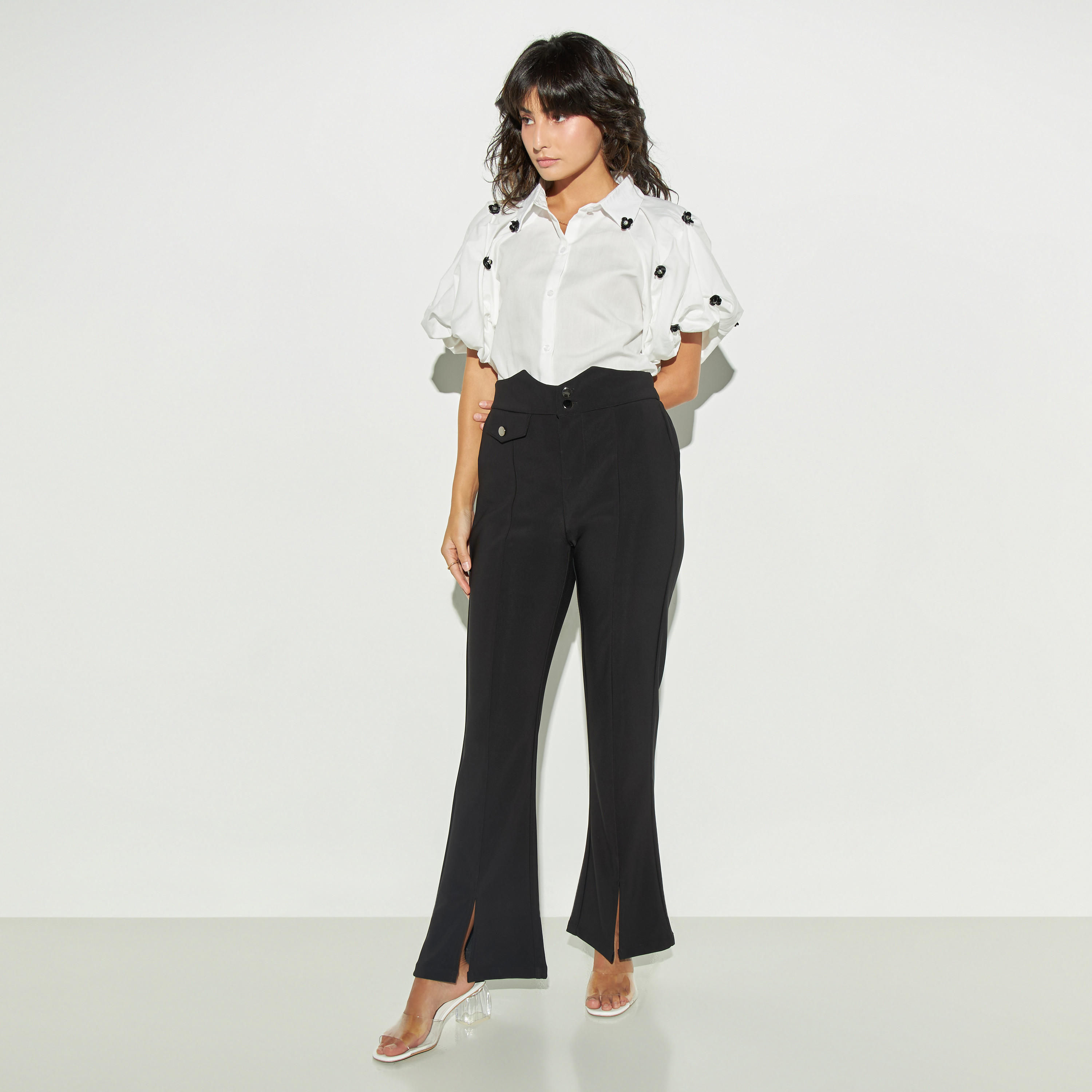 بنطلون واسع سادة بزر إغلاق وفتحات من تو إكستريمز-women-clothing-bottoms-trousers-image-2