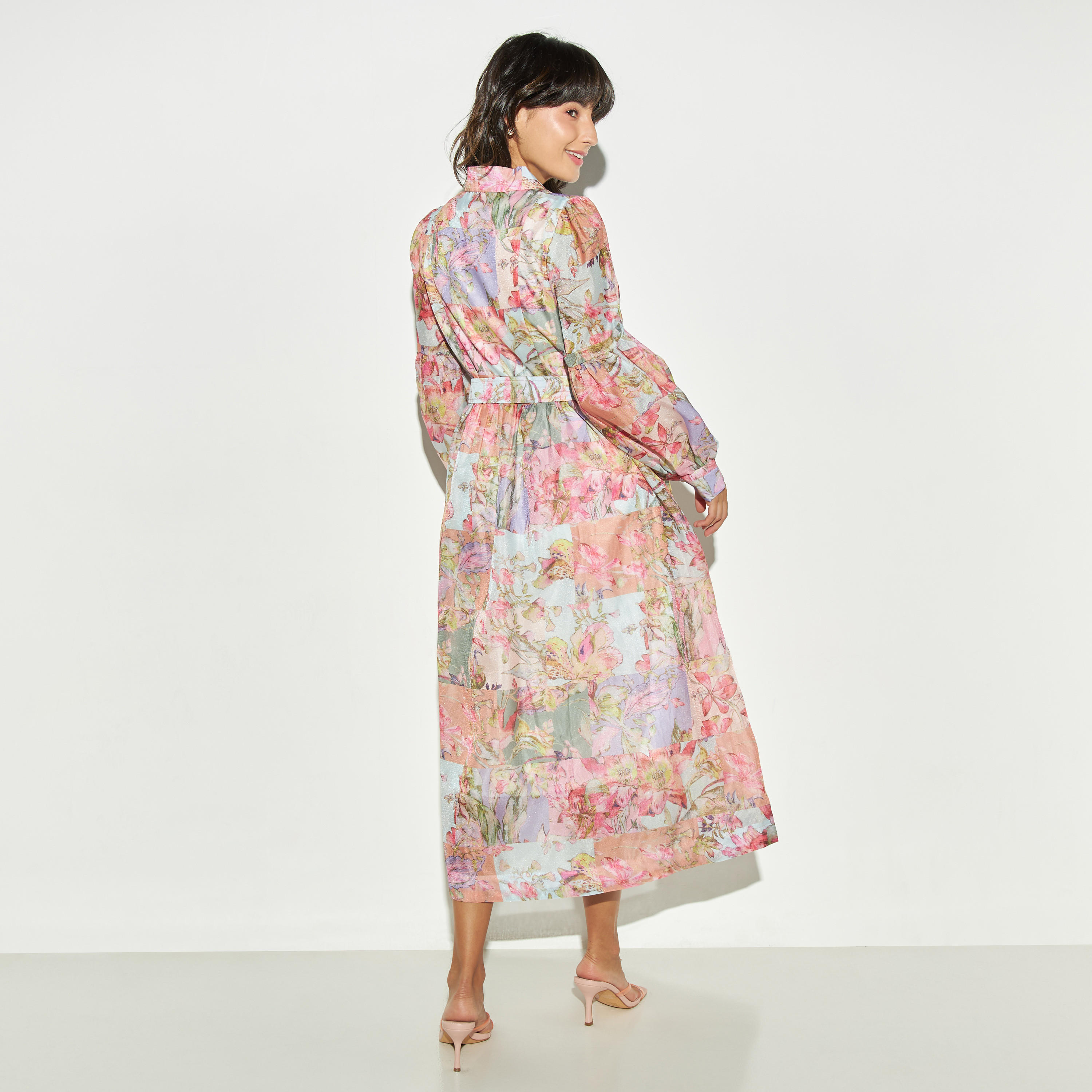 فستان إيه لاين بطبعات أزهار وكشكش وحزام من تو إكستريمز-women-clothing-dresses-image-3
