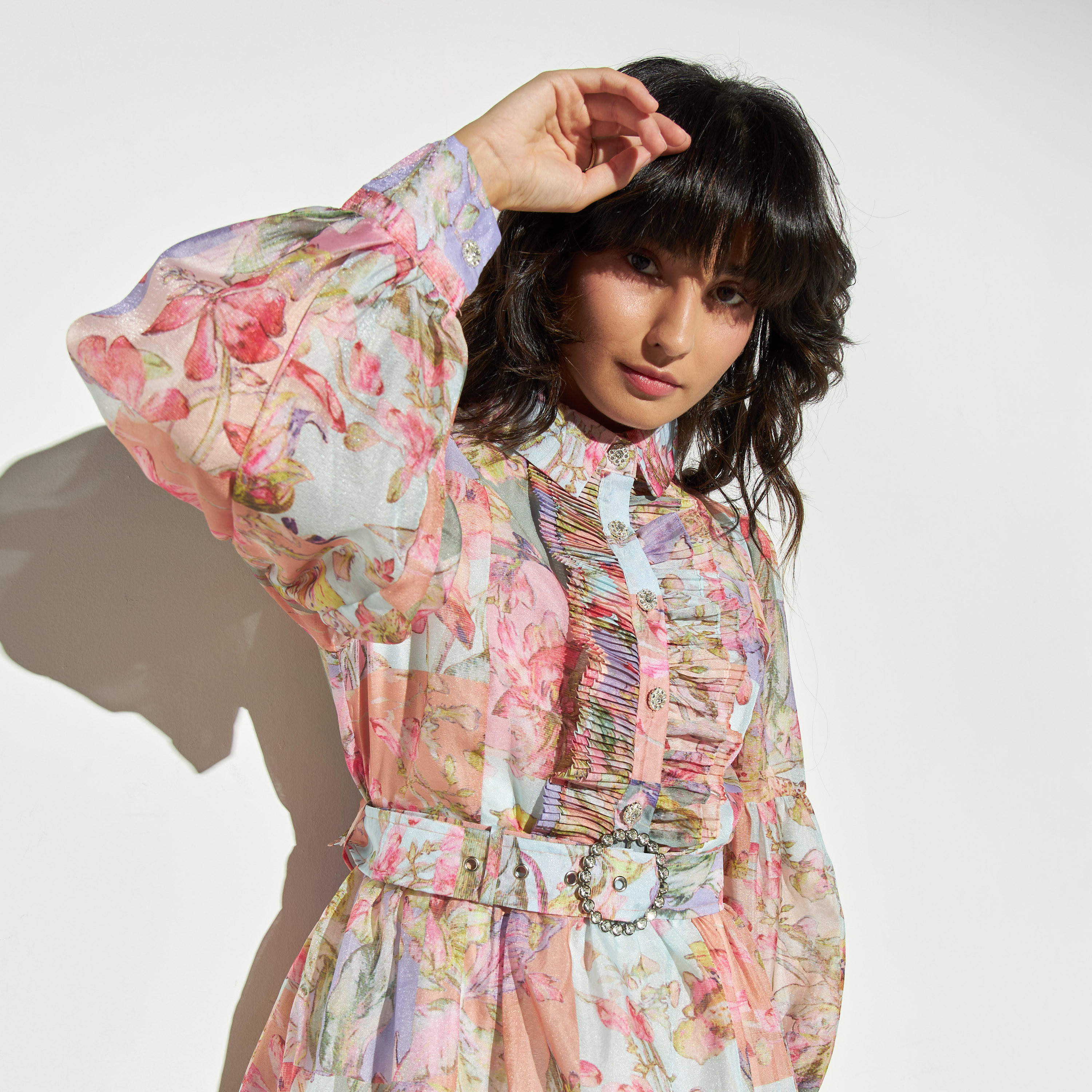 فستان إيه لاين بطبعات أزهار وكشكش وحزام من تو إكستريمز-women-clothing-dresses-image-4