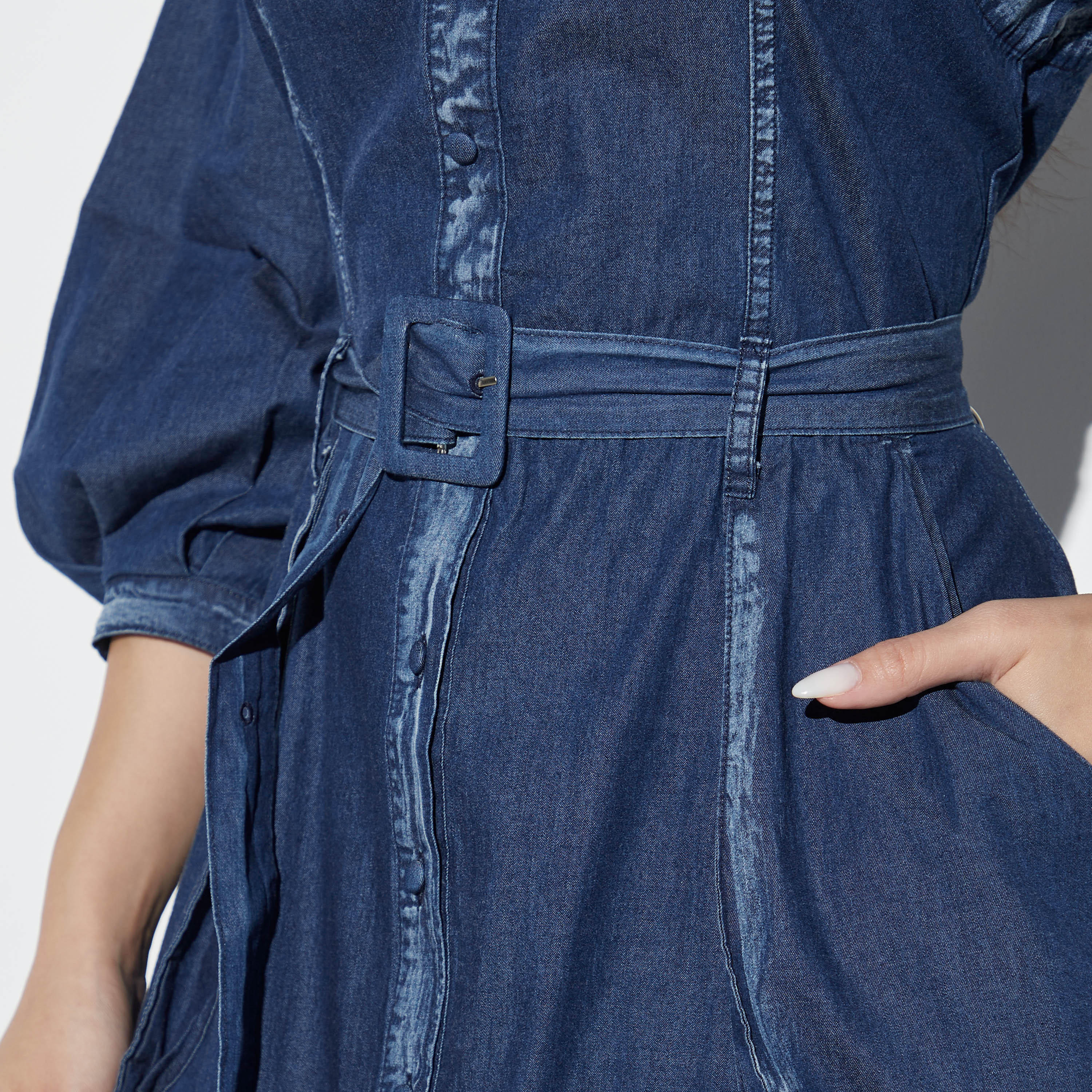 فستان قميص طويل سادة بحزام خصر وجيوب من تو إكستريمز-women-clothing-dresses-image-5