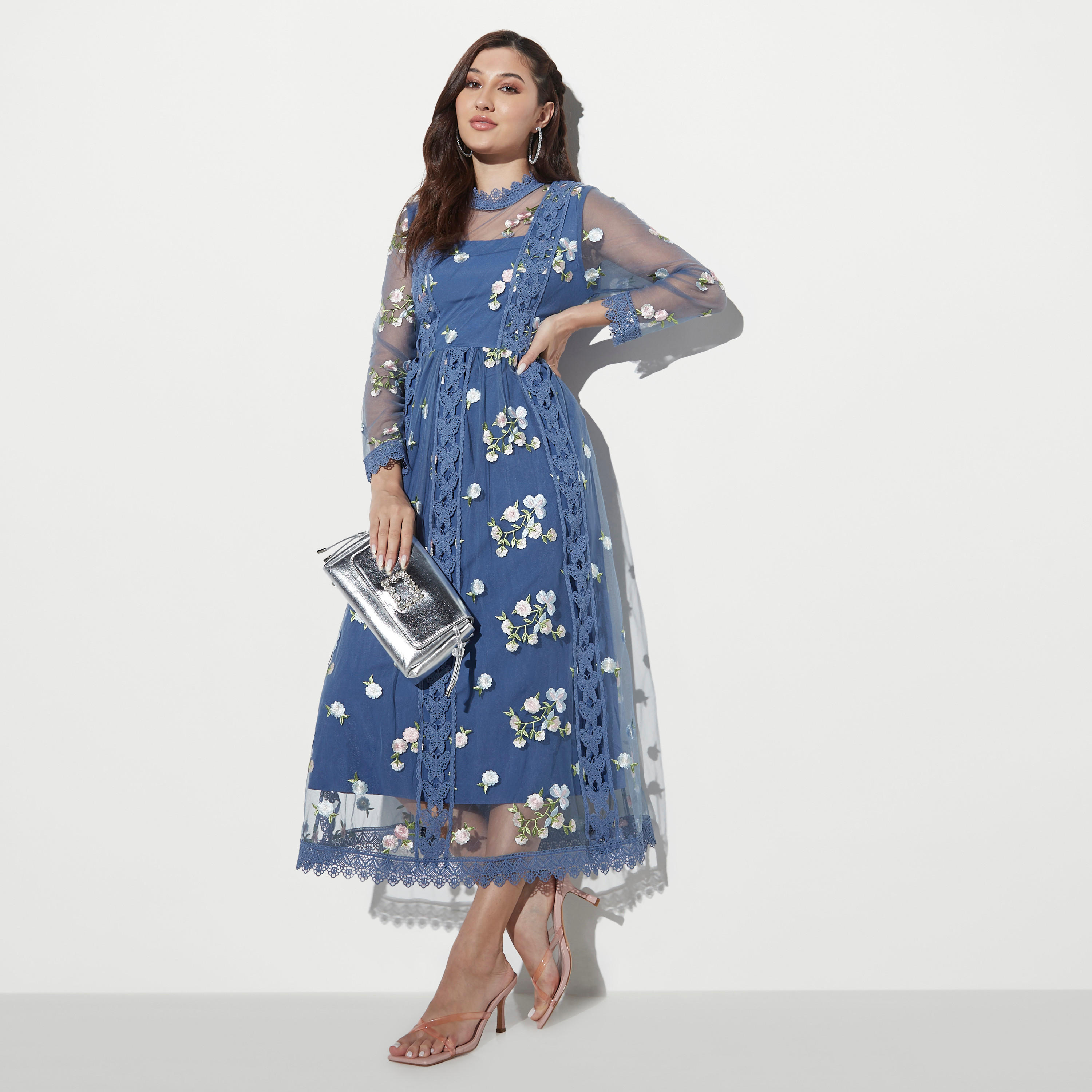 2Xtremz All-Over Embroidered Midi A-line Dress with Lace Detail-women-clothing-dresses-image-2