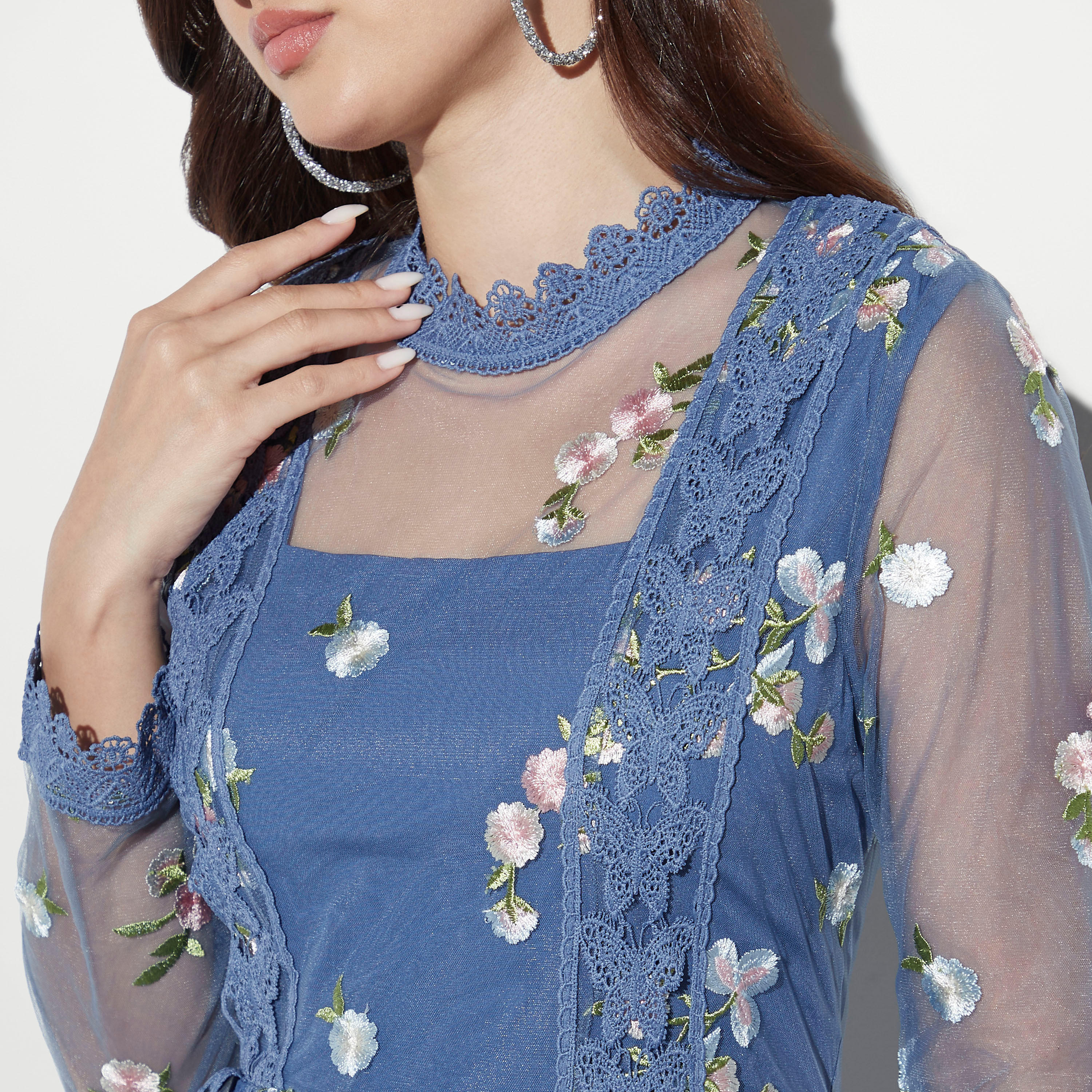2Xtremz All-Over Embroidered Midi A-line Dress with Lace Detail-women-clothing-dresses-image-4