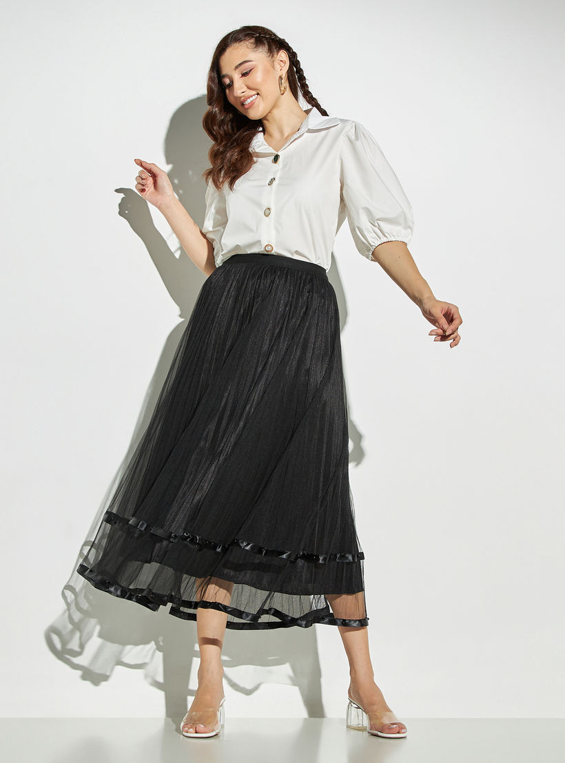 تنورة بخصر مطاطي وتفاصيل دانتيل من توإكستريمز-women-clothing-bottoms-skirts-image-2