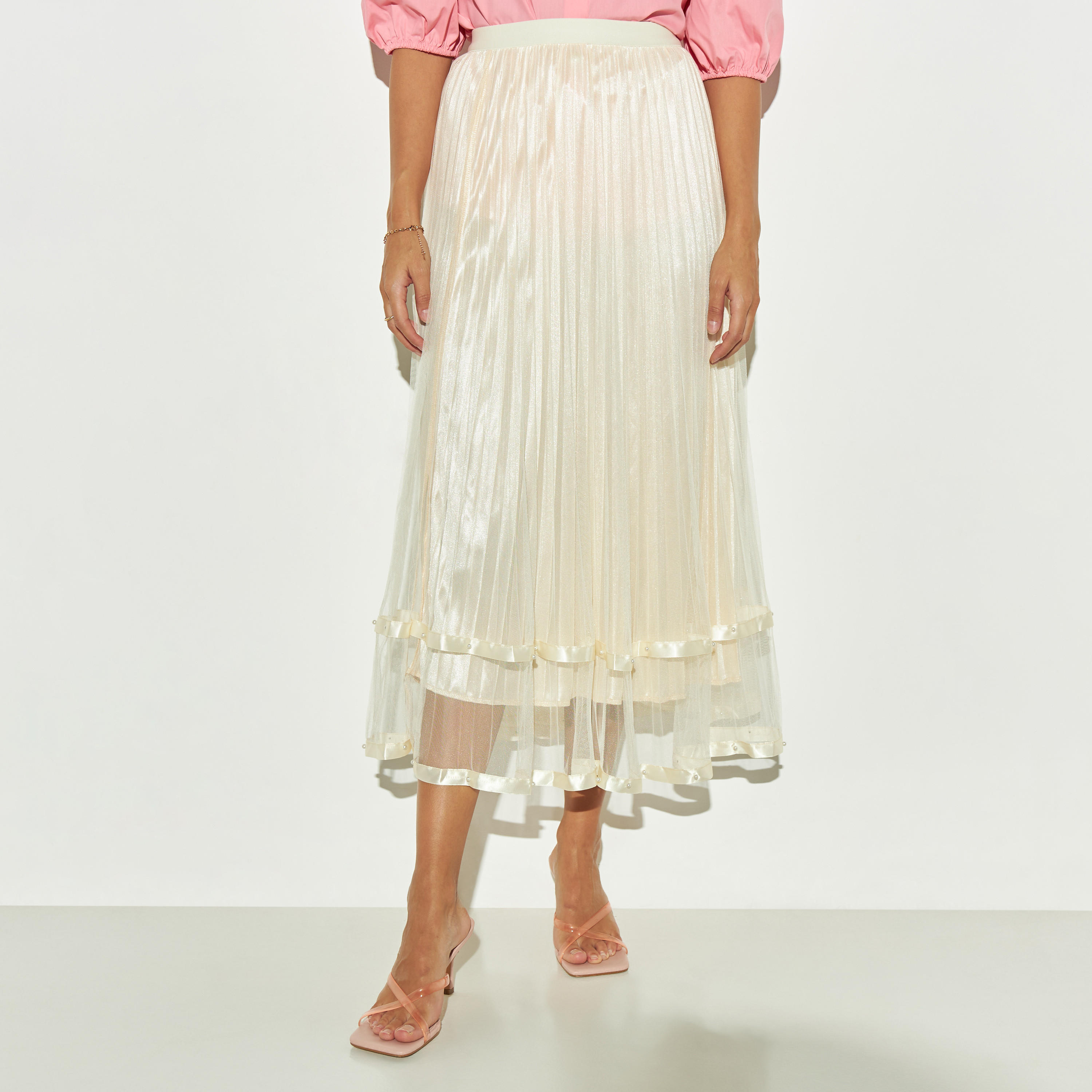 تنورة ميدي بخصر مطاطي ودانتيل من تو إكستريمز-women-clothing-bottoms-skirts-image-1