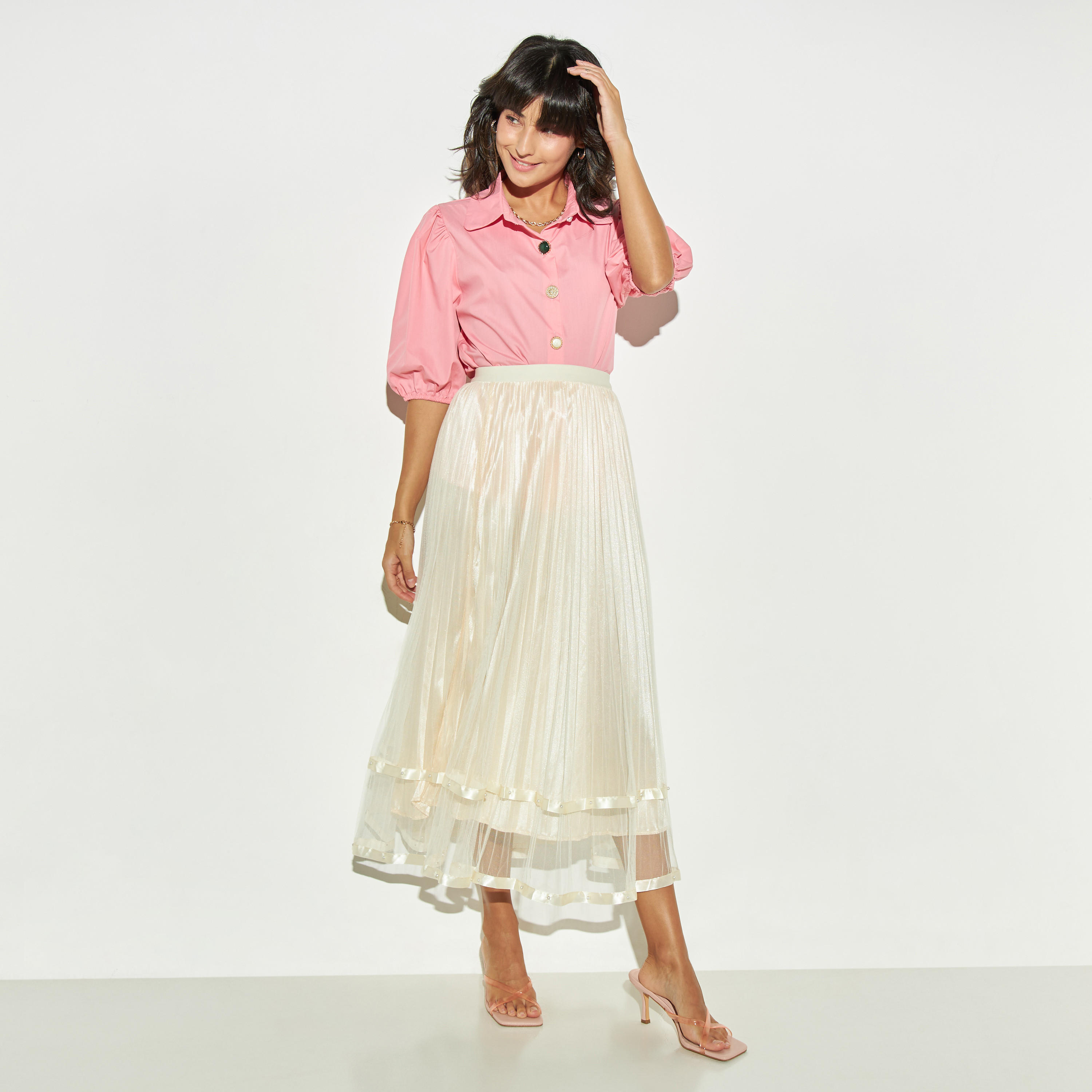 تنورة ميدي بخصر مطاطي ودانتيل من تو إكستريمز-women-clothing-bottoms-skirts-image-2