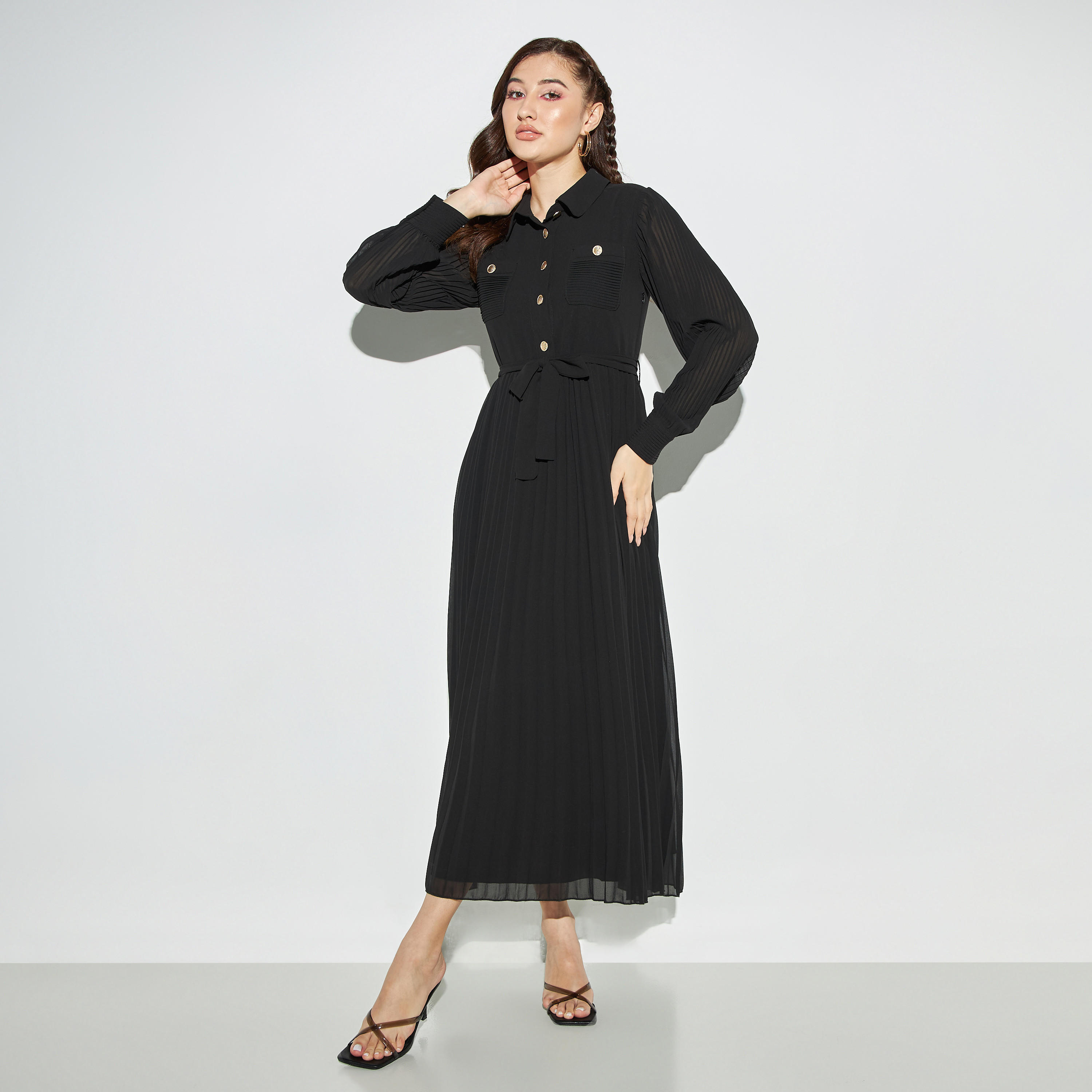 فستان إيه لاين ميدي بحزام ربط من تو إكستريمز-women-clothing-dresses-image-1
