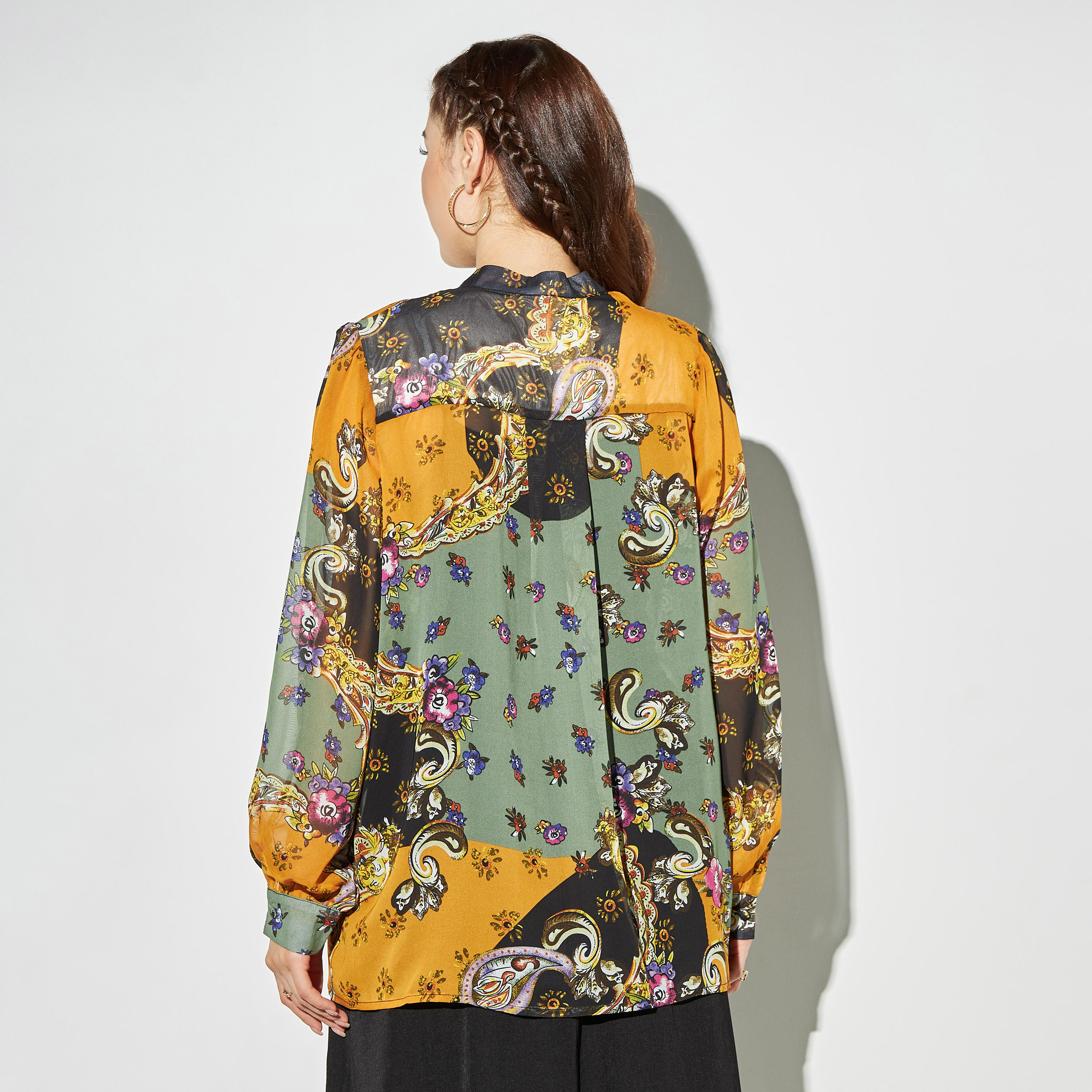 قميص بياقة باند وأكمام طويلة وطبعات من تو إكستريمز-women-clothing-shirtsandblouses-shirts-image-3