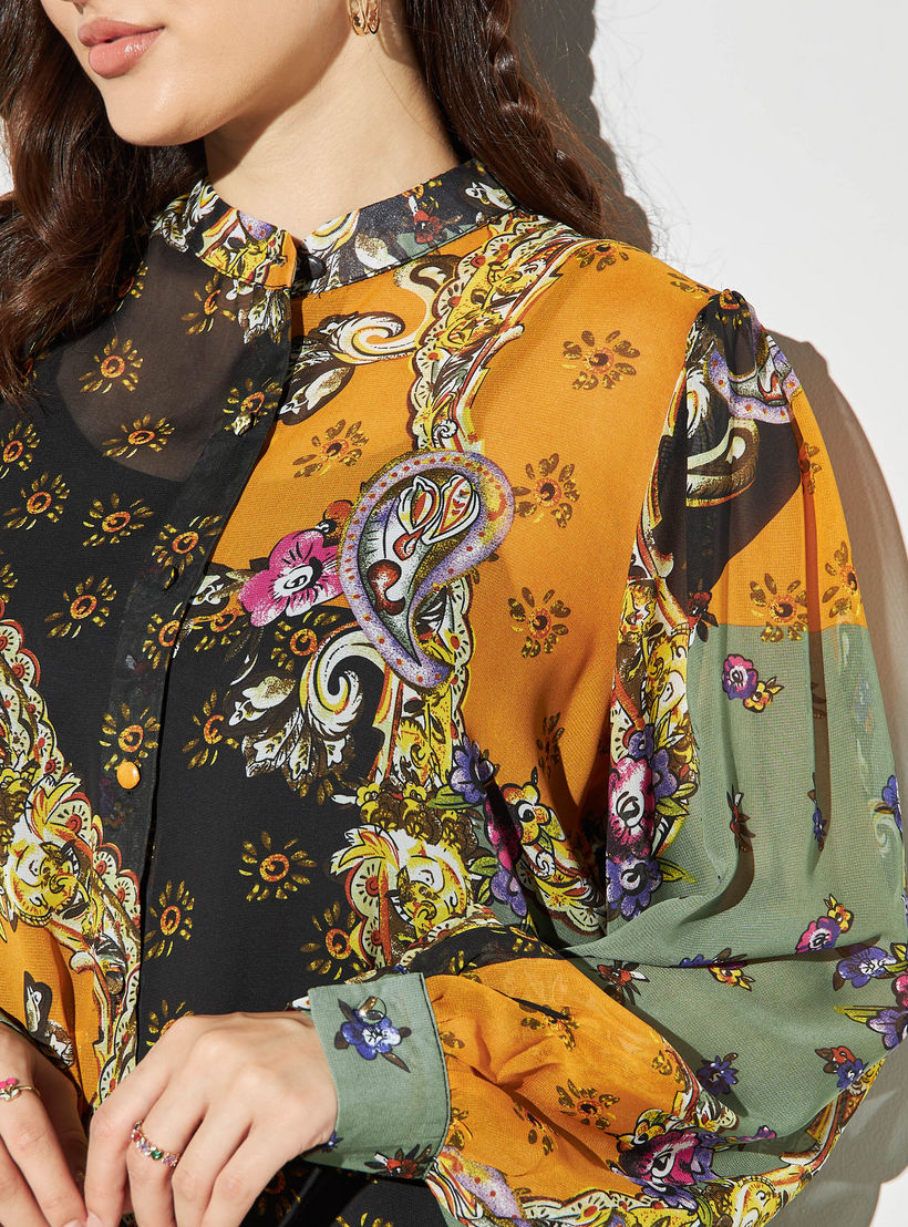 قميص بياقة باند وأكمام طويلة وطبعات من تو إكستريمز-women-clothing-shirtsandblouses-shirts-image-4