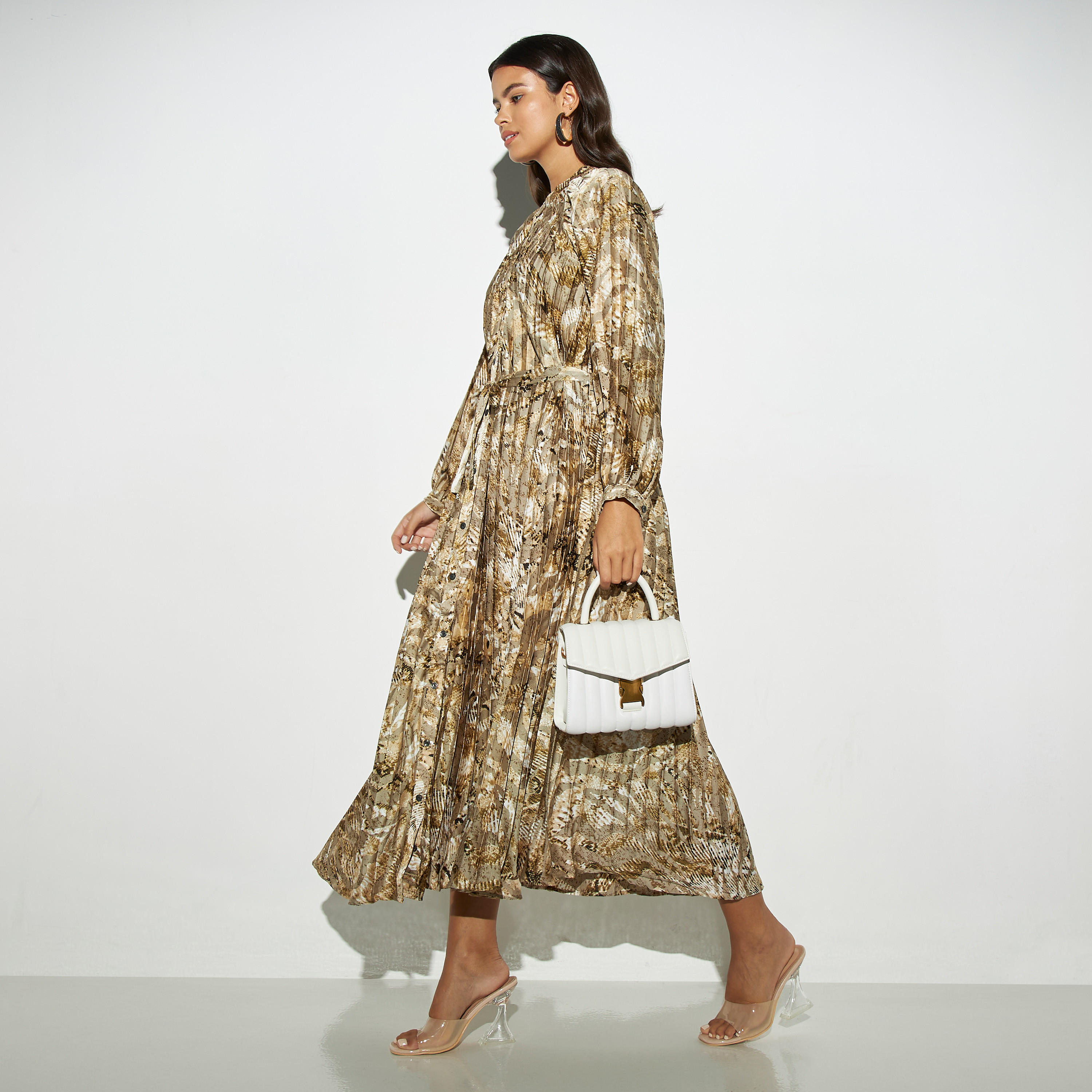 فستان قميص ميدي بكشكش وأربطة وأكمام طويلة من تو إكستريمز-women-clothing-dresses-image-2