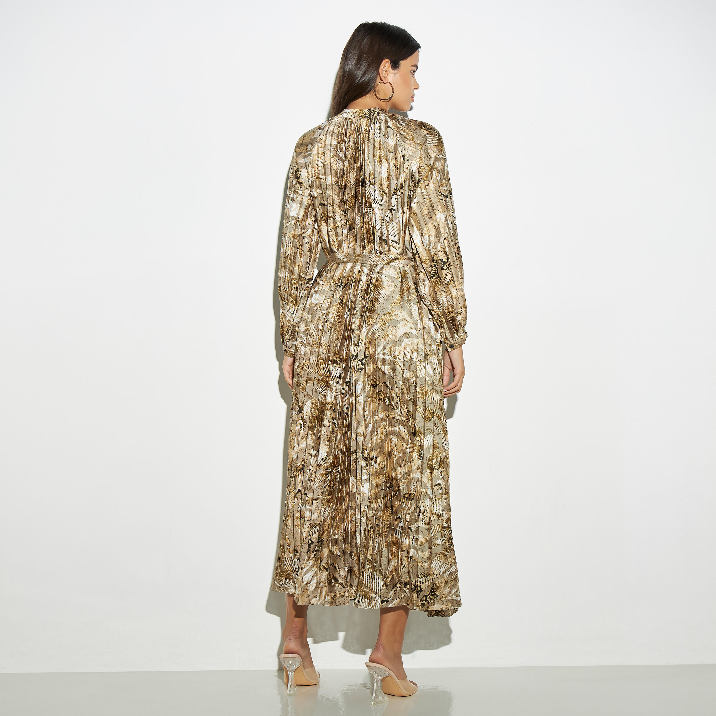 فستان قميص ميدي بكشكش وأربطة وأكمام طويلة من تو إكستريمز-women-clothing-dresses-image-3